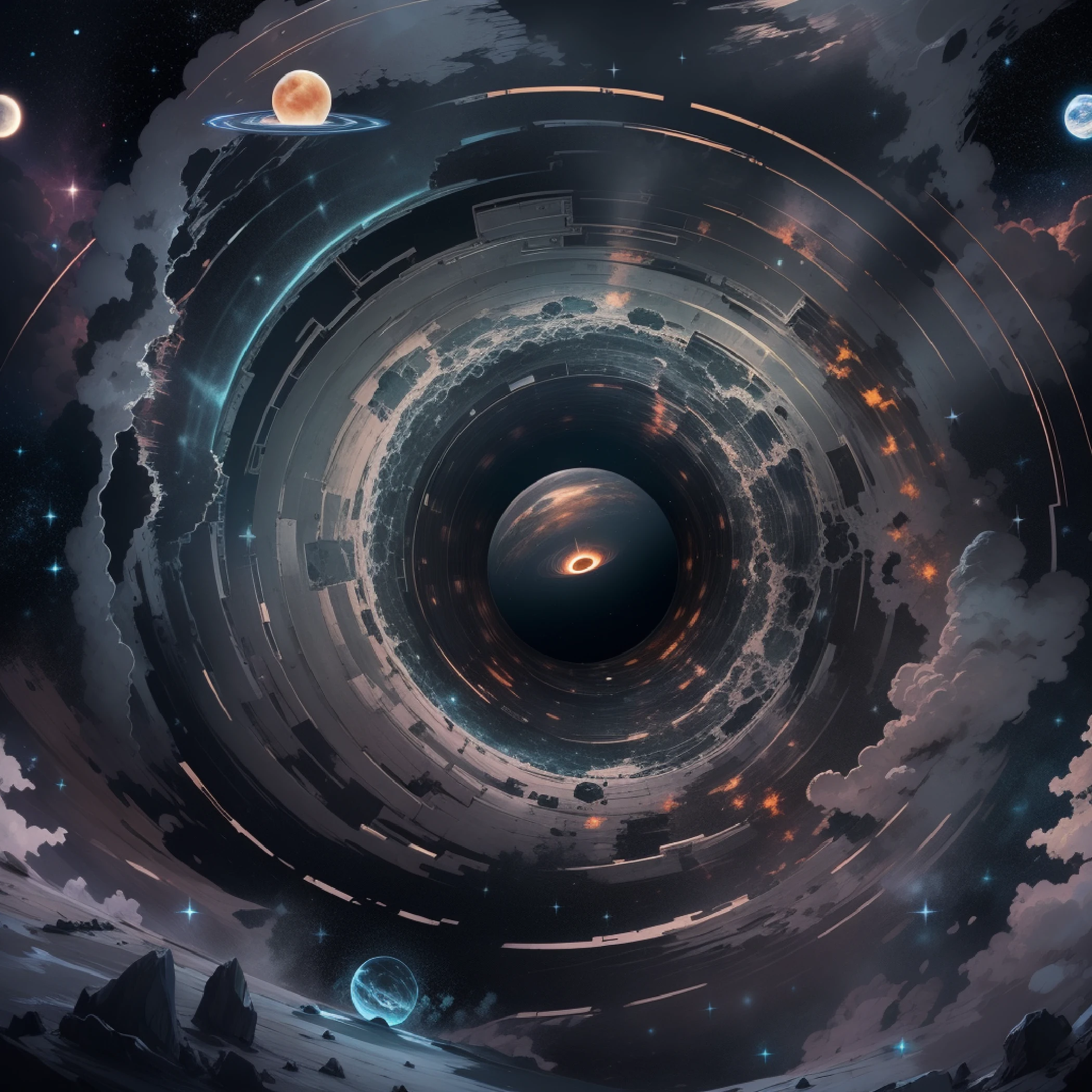black hole,Star ring,space ship,wreckage,Devouring,swirles,UHR,ln the forest,Eau,kosmos,