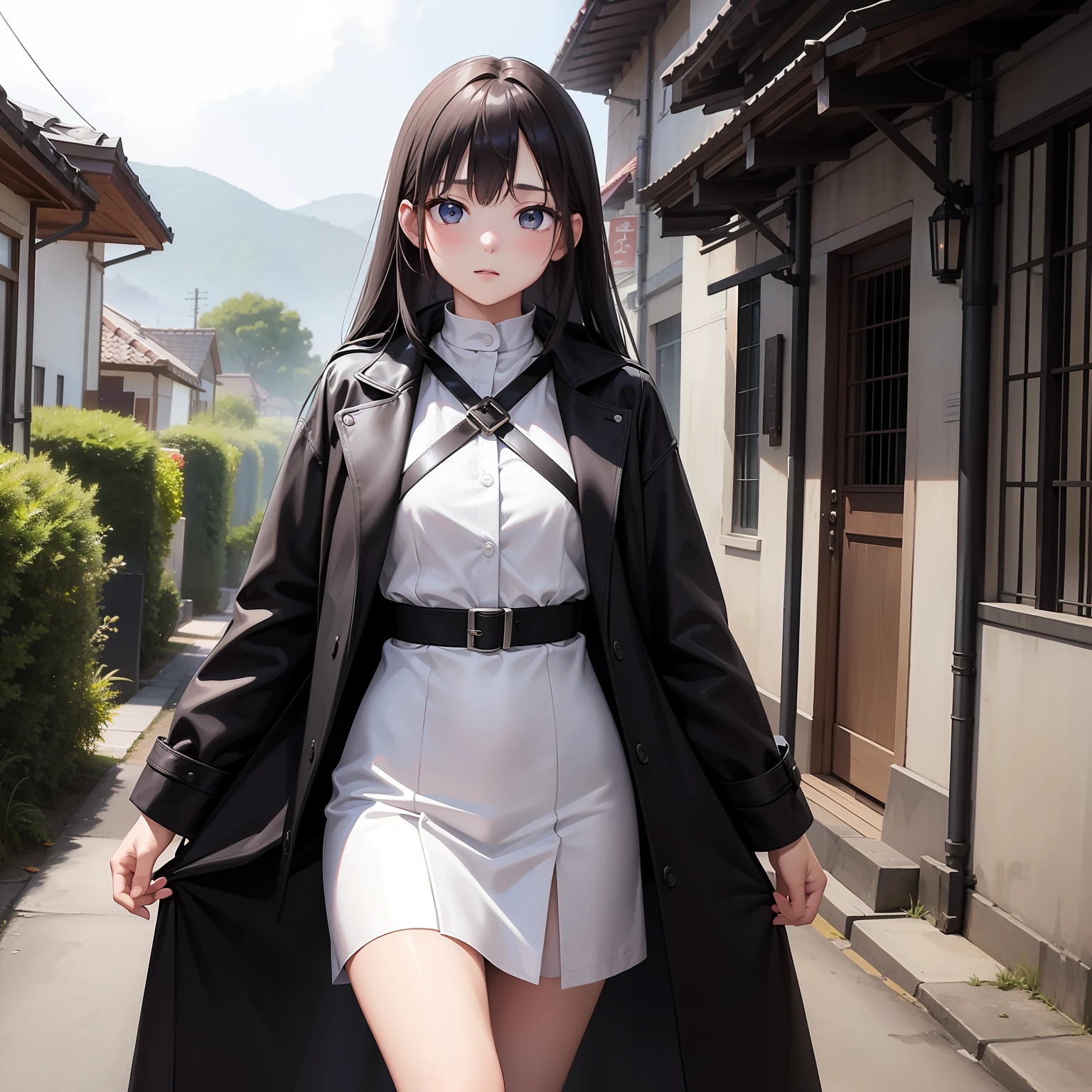 teens girl、Wearing a naked long coat、Outdoor exposure、body harnesses、shackle、gargantilha、Slave chains、Exposed