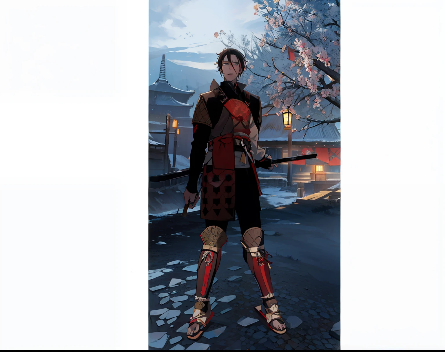 Homen Samurai com cabelo branco 8k