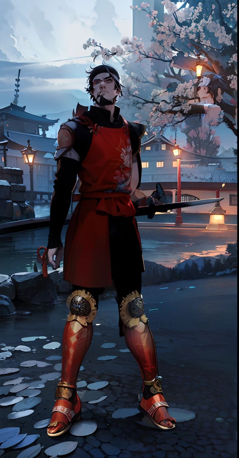 Homen Samurai com cabelo branco 8k