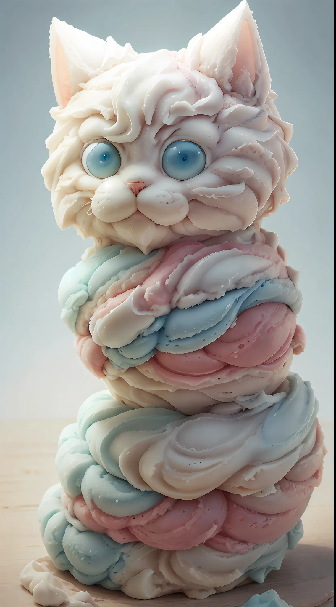Ice cream style cat body,Big blue eyes,brightly、photorealistic eye,ssmile,Funny
