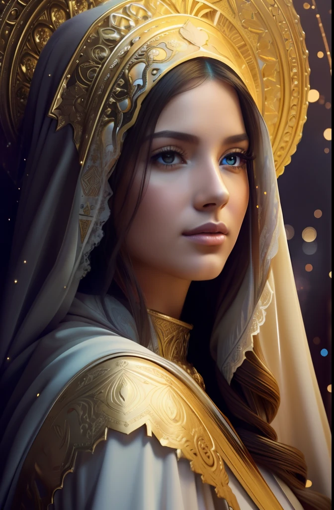 The Virgin Mary and the Child Jesus. MUJER CAUCASICA. 19 years old, DULCE Y LA INOCENTE MIRADAi ANGELICAL, ultra detailed fine art photography, Aura de medianoche, cielo nocturno, Cara hermosa detallada, Dreamy, resplandeciente, retroiluminado, glamur, Mica, sombras, oil on canvas, Pinceladas, Suave, ultra-high def, 8k, Motor Unreal 5, Ultra Sharp Focus, Arte de Alberto Seveso, Artgerm, loish, Sf, Obra maestra de arte intrincada, ominoso, matte paint movie poster, golden ratio, tendencias en CGSociety, intrincado, epopeya, tendencias en Artstation, por artgerm, Altamente detallado, vibrant production cinematic character render ultra high quality model. obra maestra, calidad superior, mejor calidad, arte oficial, beautiful and aesthetic: 1.2), , extremo detallado, colorido, highest detailed, arte oficial, unidad de papel tapiz 8k, ultra detallado, beautiful and aesthetic, hermoso, obra maestra, mejor calidad,