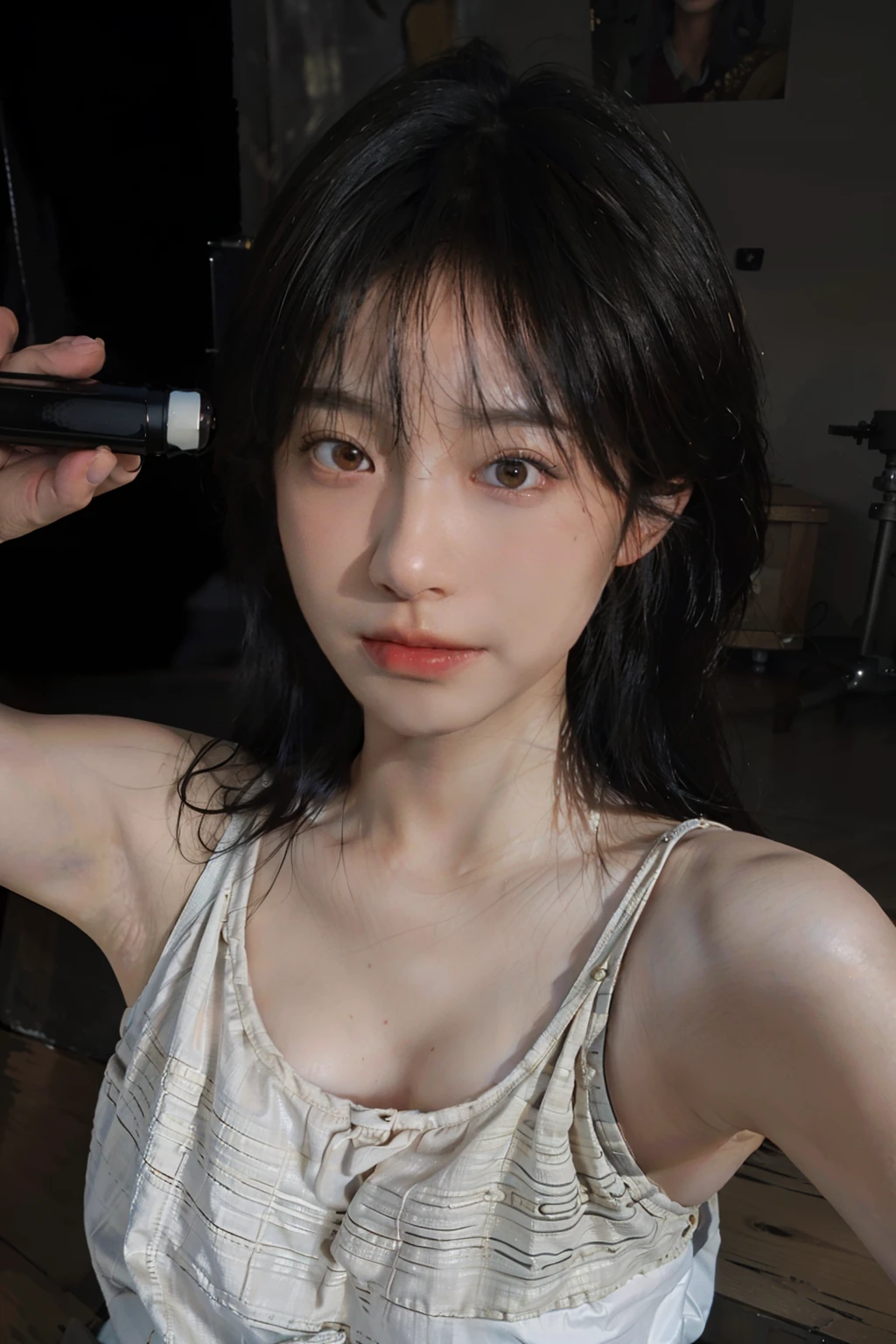 8K,Best quality, masterpiece, ultra high res, (photorealistic:1.4), raw photo, (Authentic skin texture:1.3), (film grain:1.3), (selfie angle),1girl,beautiful detailed eyes and face,masterpiece, best quality,close-up,upper bod,