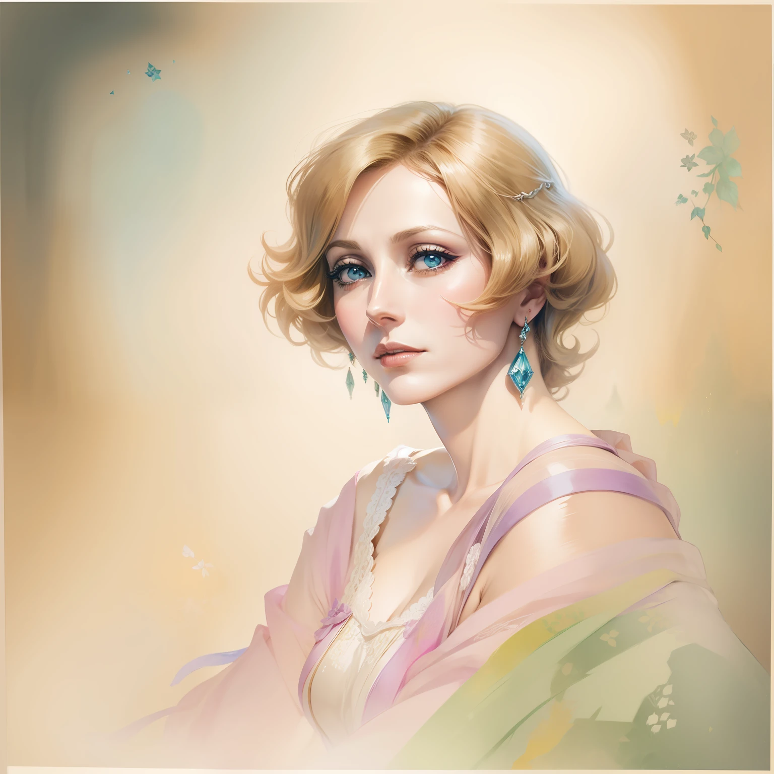 Lady of Alafed, Greta Garbo, pastels、delicate、aquarelle、女優、animesque、