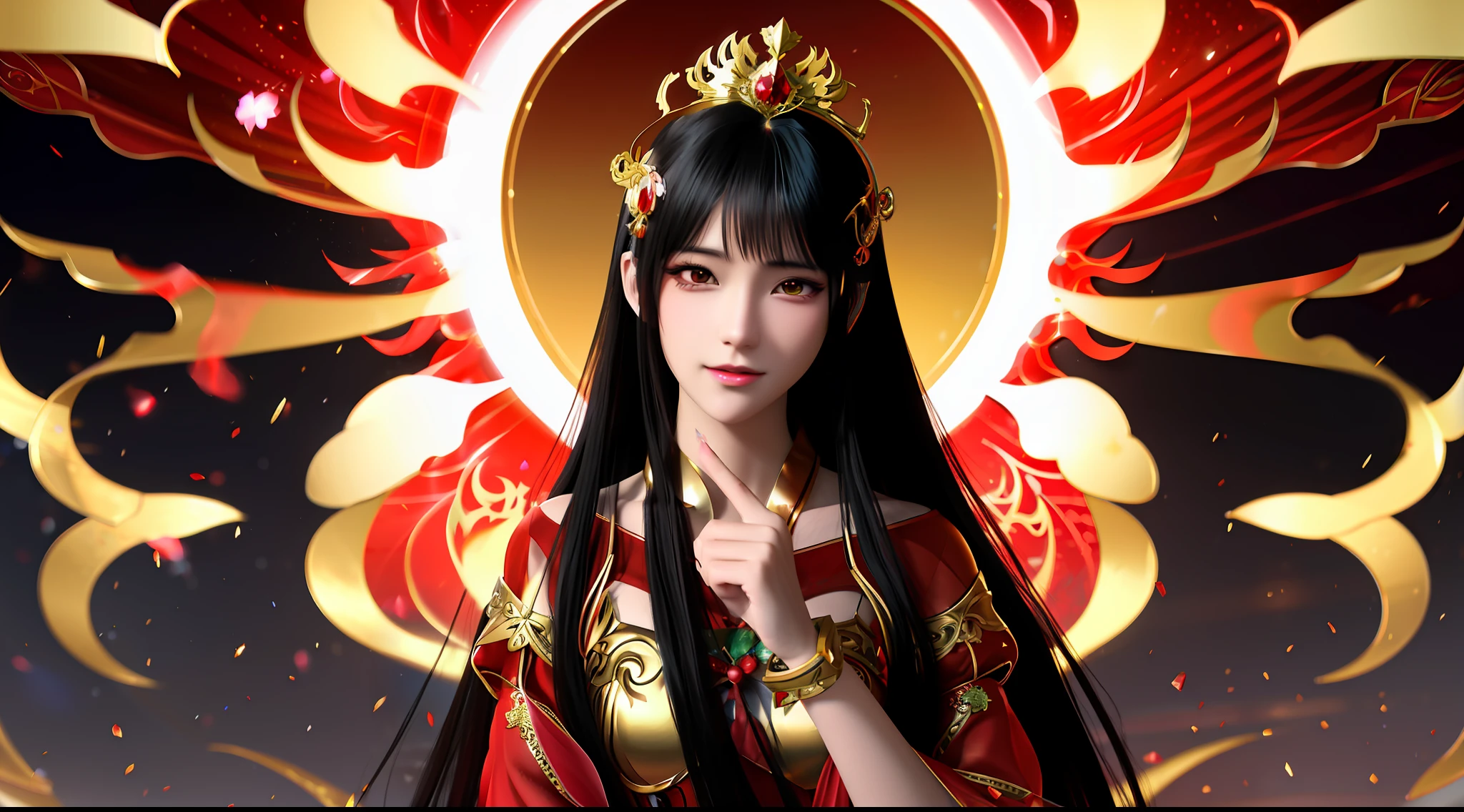 Anime girl with long hair and red dress with gold jewelry, Fantasy art style, a beautiful fantasy empress, Detailed digital anime art, Beautiful character painting, Guviz-style artwork, Fanart Meilleure ArtStation, by Yang J, rossdraws portrait, stunning digital illustration, digital fantasy art ), Rosla 1. 0, Digital anime illustration, cgsociety portrait