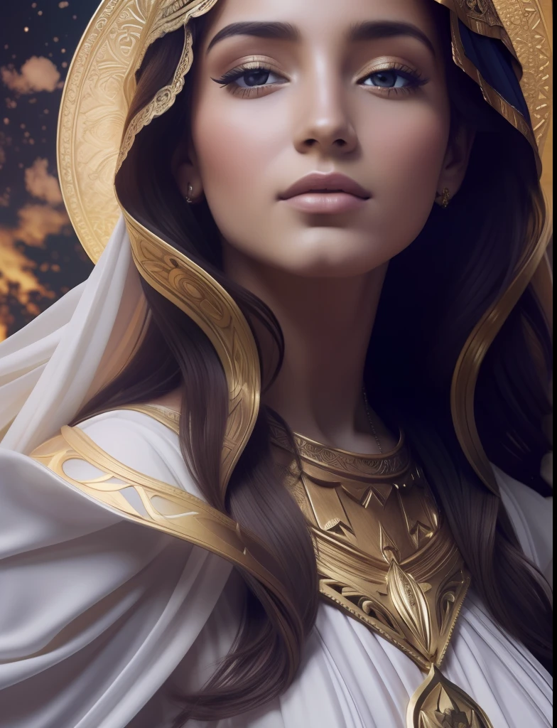 The Virgin Mary and the Child Jesus. MUJER CAUCASICA. 19 years old, DULCE Y LA INOCENTE MIRADAi ANGELICAL, ultra detailed fine art photography, Aura de medianoche, cielo nocturno, Cara hermosa detallada, Dreamy, resplandeciente, retroiluminado, glamur, Mica, sombras, oil on canvas, Pinceladas, Suave, ultra-high def, 8k, Motor Unreal 5, Ultra Sharp Focus, Arte de Alberto Seveso, Artgerm, loish, Sf, Obra maestra de arte intrincada, ominoso, matte paint movie poster, golden ratio, tendencias en CGSociety, intrincado, epopeya, tendencias en Artstation, por artgerm, Altamente detallado, vibrant production cinematic character render ultra high quality model. obra maestra, calidad superior, mejor calidad, arte oficial, beautiful and aesthetic: 1.2), , extremo detallado, colorido, highest detailed, arte oficial, unidad de papel tapiz 8k, ultra detallado, beautiful and aesthetic, hermoso, obra maestra, mejor calidad,