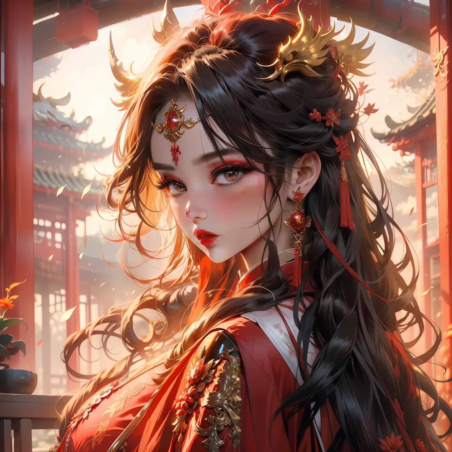 Super beautiful phoenix crown Xia Qiaozi,Redlip,Heavy makeup