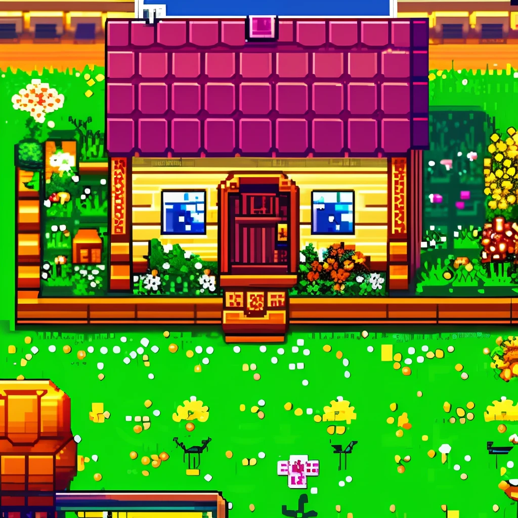 pixel art of a adventure guild, colorful, warm, stardew valley style, RPG maker