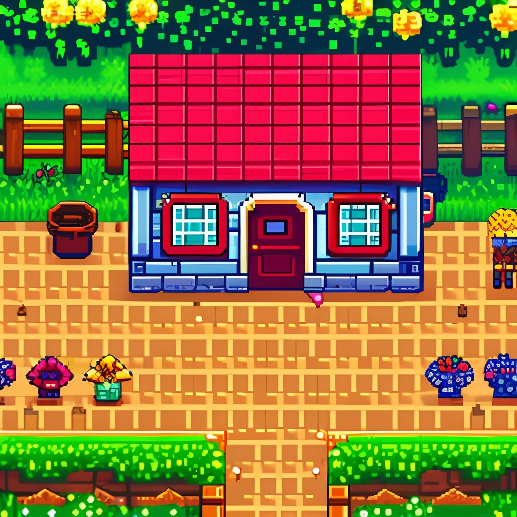 pixel art of a adventure guild, colorful, warm, stardew valley style, RPG maker