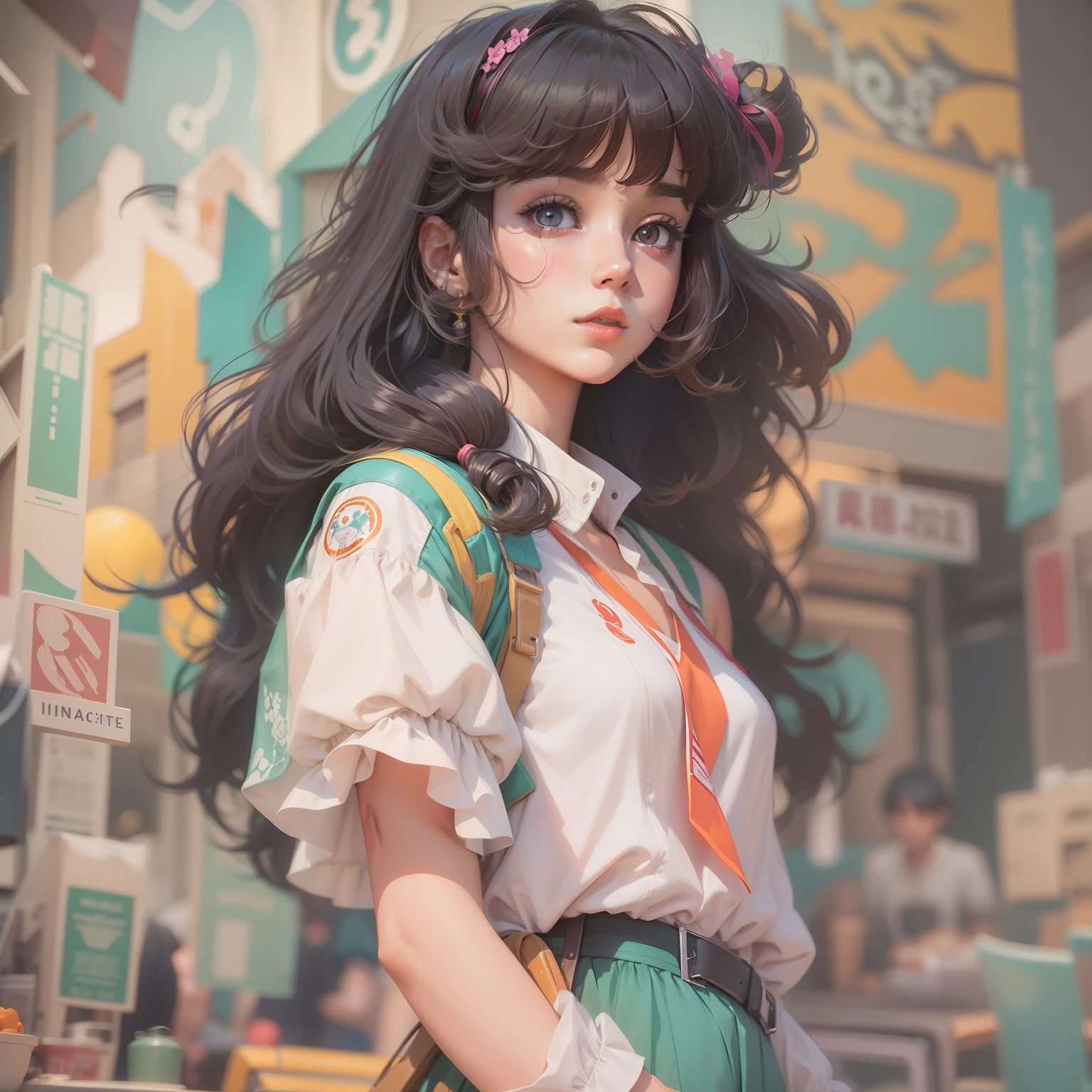 1980s、animesque、girl with、trending on artstationh、Rachel Walker、