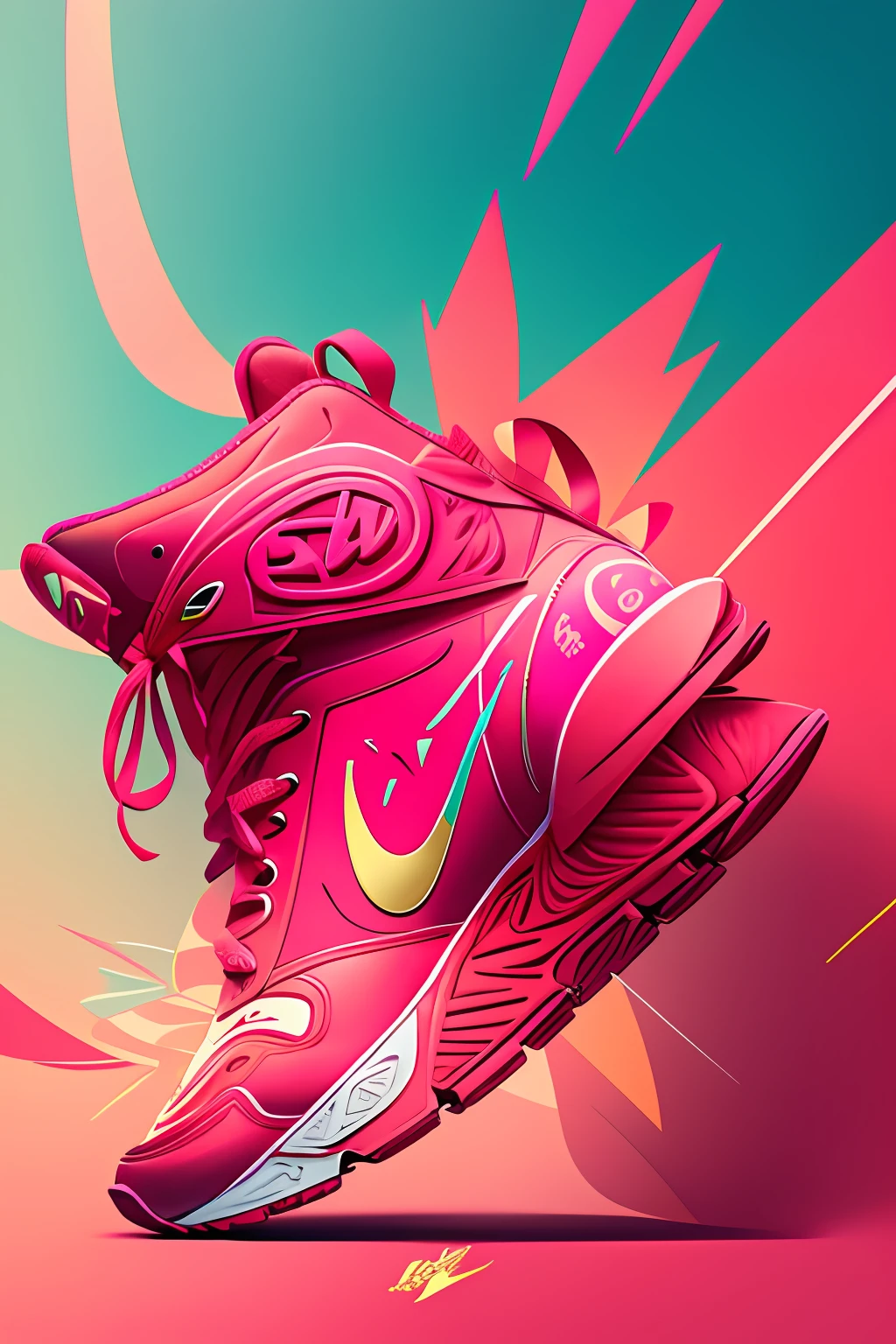 Young men's running sneakers、 Stylized in bright pink and refreshing colors, Convey energy and youth、Soft with logo like children's doodle、Shell Sticking、On the side of the shoe in red and black letters"Tiptop"Print your logo、