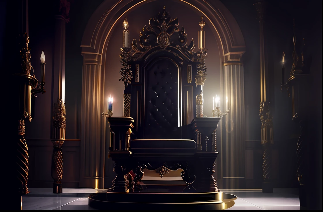 um close up de um trono em uma sala escura com velas, sentado no intrincado trono, em uma sala do trono, sentado em um trono ornamentado, Sente-se no trono, sentado em um trono, sentado no trono, trono, Sala do Trono, empoleirado no intrincado trono, sentado no trono, deitado um trono em uma terra de fantasia, Sala do trono decadente, sentado em um trono real