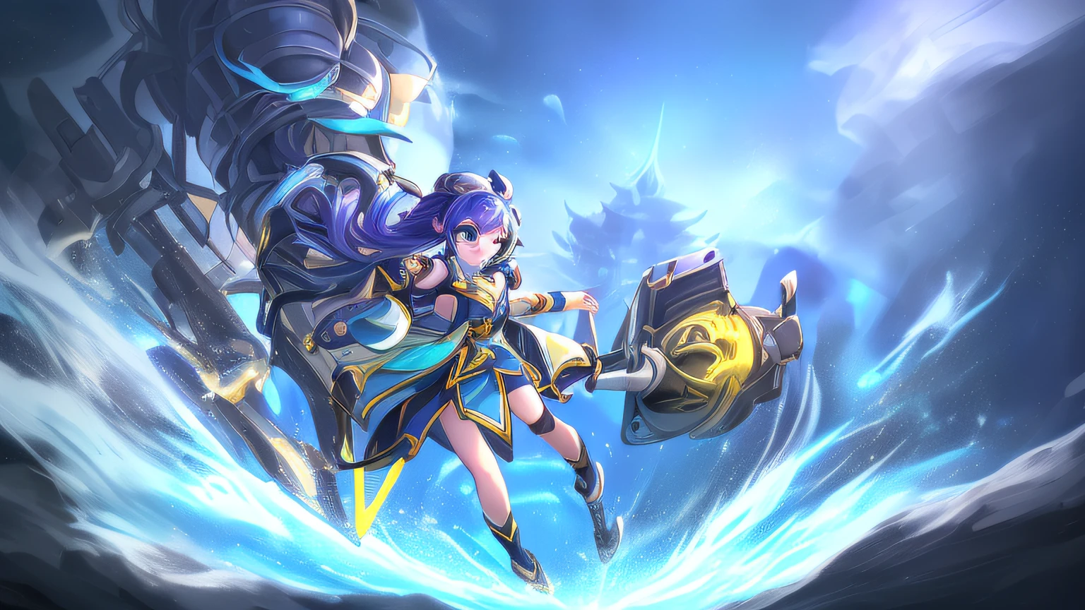 Anime girl on a futuristic spaceship with huge wheels, Splash art anime Loli, Official Splash Art, kda, zenra taliyah, league of legends art style, senna from league of legends, Onmyoji detailed art, queen of the sea mu yanling, league of legends style art, from league of legends, Irelia, youthful taliyah
