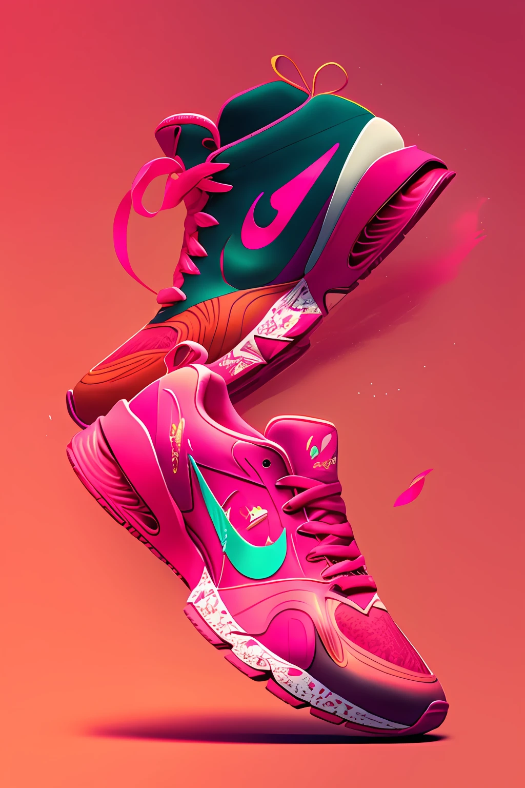 Young men's running sneakers、 Stylized in bright pink and refreshing colors, Convey energy and youth、Soft with logo like children's doodle、Shell Sticking、On the side of the shoe in red and black letters"Tiptop"Print your logo、