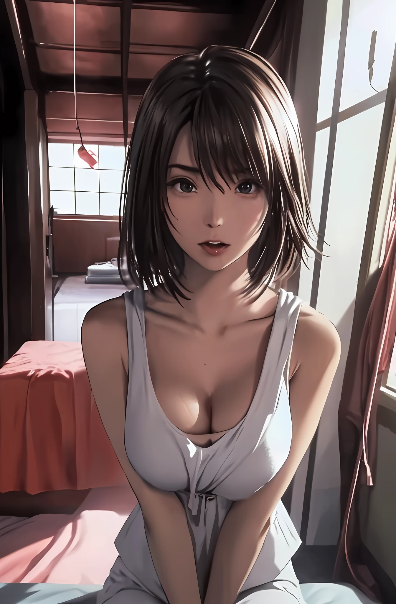 ((cum on chest、cum on facial、cum on chest、cum on facial、cum on chest、cum on facial))、Beautiful face、Highly detailed face、Hiding breasts and crotch with a towel、Towel wear、disheveled black towel、Misaligned towel、Rough breath, Sexual Performance Hospitality, Single girls, breastsout, cleavage of the breast, , s lips, length hair, Opening Mouth, phot_, Pink、 ((Are sleeping, Wet inseam)), (masterpiece), super detailing, (High detailed skin), (top-quality: 1.0), (top-quality, masterpiece), (Spread your legs apart)))), ((dynamicposes)), top-quality, masterpiece, Ulutra HD, (Girl yawning in bed), (The back of her thigh is visible)))、((POV:1.7)))、Slender waist、round breast、clearly、(((NSFW)))、hard breathing、(((Fold your hands above your head))))、Black transparent towel、((Without a bra))))、(((Beautiful shoulders Fully exposed shoulders)))、masterpiece、top-quality、hight resolution、in a house、unwear、lying on one's side、From above、bedridden、Disheveled towel、Rough mouth、Sexual symptoms、 masterpiece, top-quality, hight resolution, Indoors, see -through, From above, stretching arms up, Are sleeping, disheveled figure, Rough breath, Sex Expressions, full body Esbian, masterpiece, Top、((large full breasts))