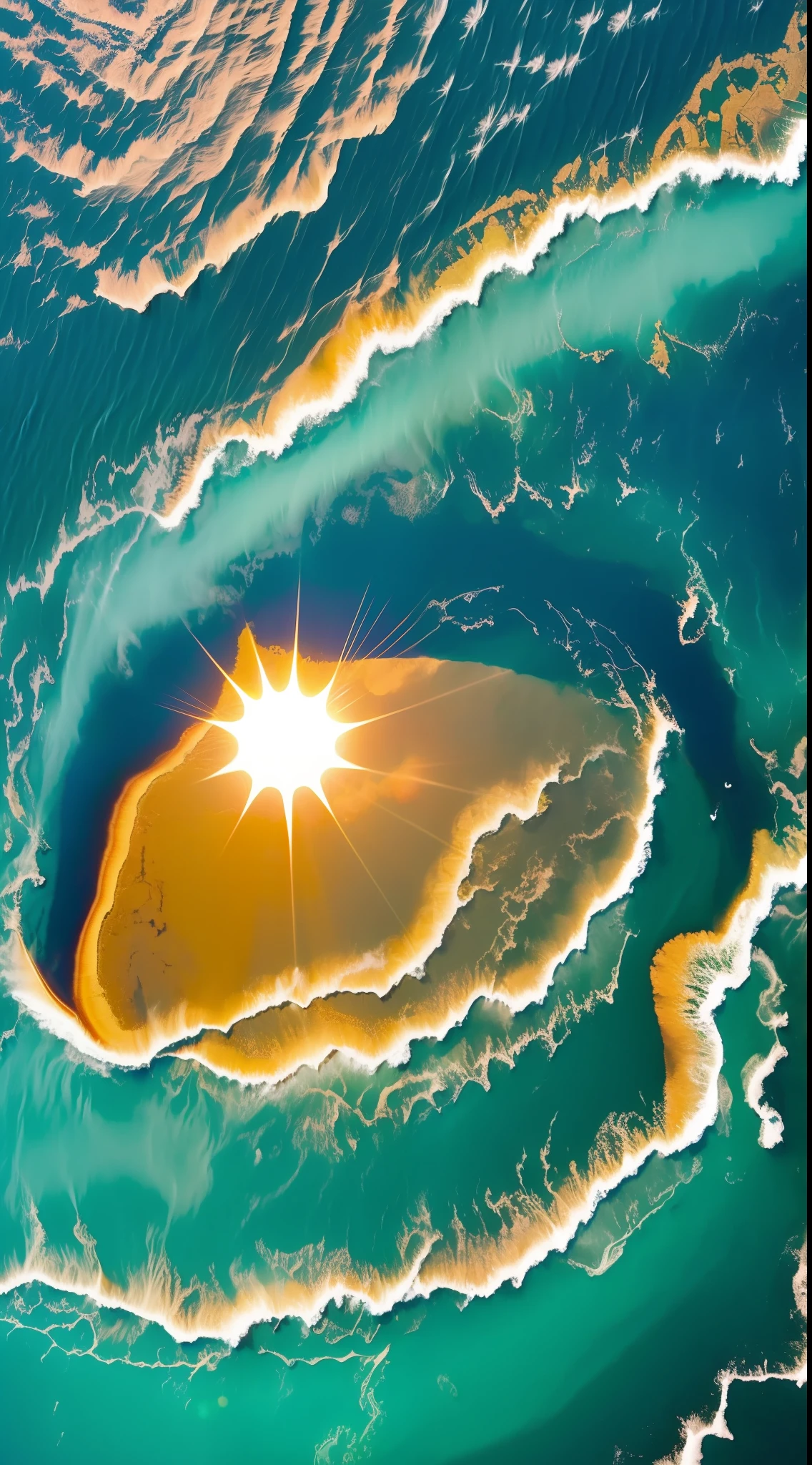 God hovered over the waters, with a bright sun overhead. The sea came alive with sea animals swimming merrily.