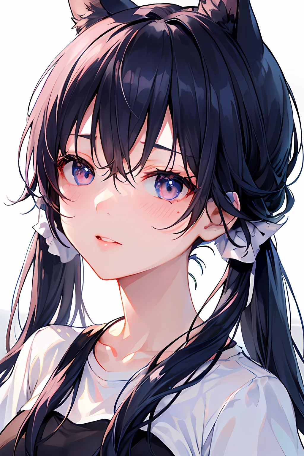 Clothed、(Photo Real:1.4)、(hyper realisitic:1.4)、(realisitic:1.3)、
(Smoother lighting:1.05)、(Improved lighting quality in movies:0.9)、32K、
1girl in、20 years girl、Realistic lighting、Back lighting、Facial light、raytrace、(Brightening light:1.2)、(Increase quality:1.4)、
(Top quality real texture skins:1.4)、finely eye、finerly detailed face、
(tired and sleepy and joy)、(laughingly:0)、close up of face、tshirts、
(Mood up the body line:1.1)、(Improve skin texture:1.1)、(twin-tail hair)、Pretty Face、top-quality、Cute、