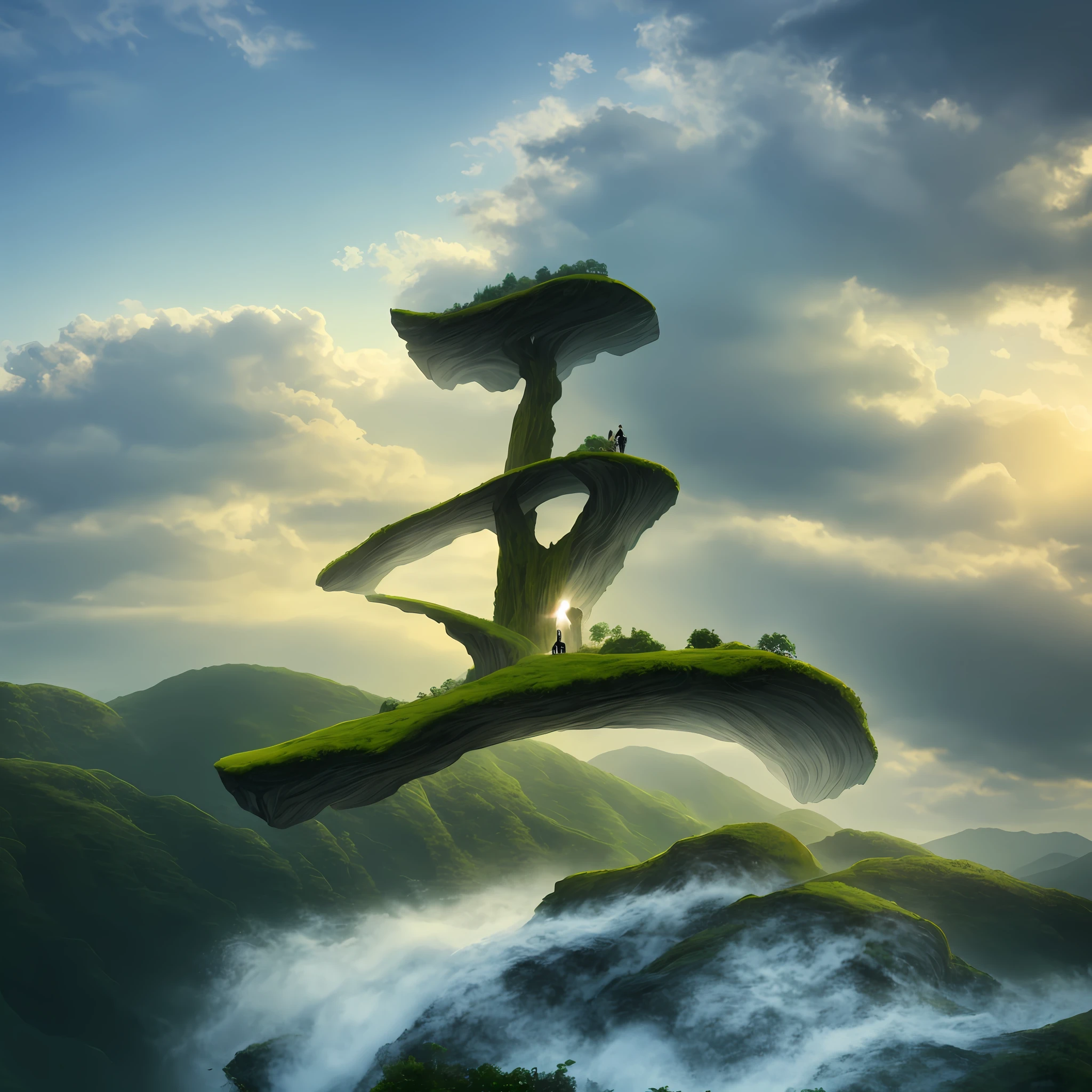 Masterpiece, ultimate quality, Cg unity 8k wallpaper, super delicate, beautiful sky and clouds, rich natural scenery, cliffs, lakes and rivers, waterfalls and flying water, beautiful green mountains, no trace of people, excellent scenery, has already won a photo contest, background Blurring, full depth of field, HDR high dynamics, true restoration, intricate, extreme details, dramatic presentation, perfectly presenting the style of midjourney art.