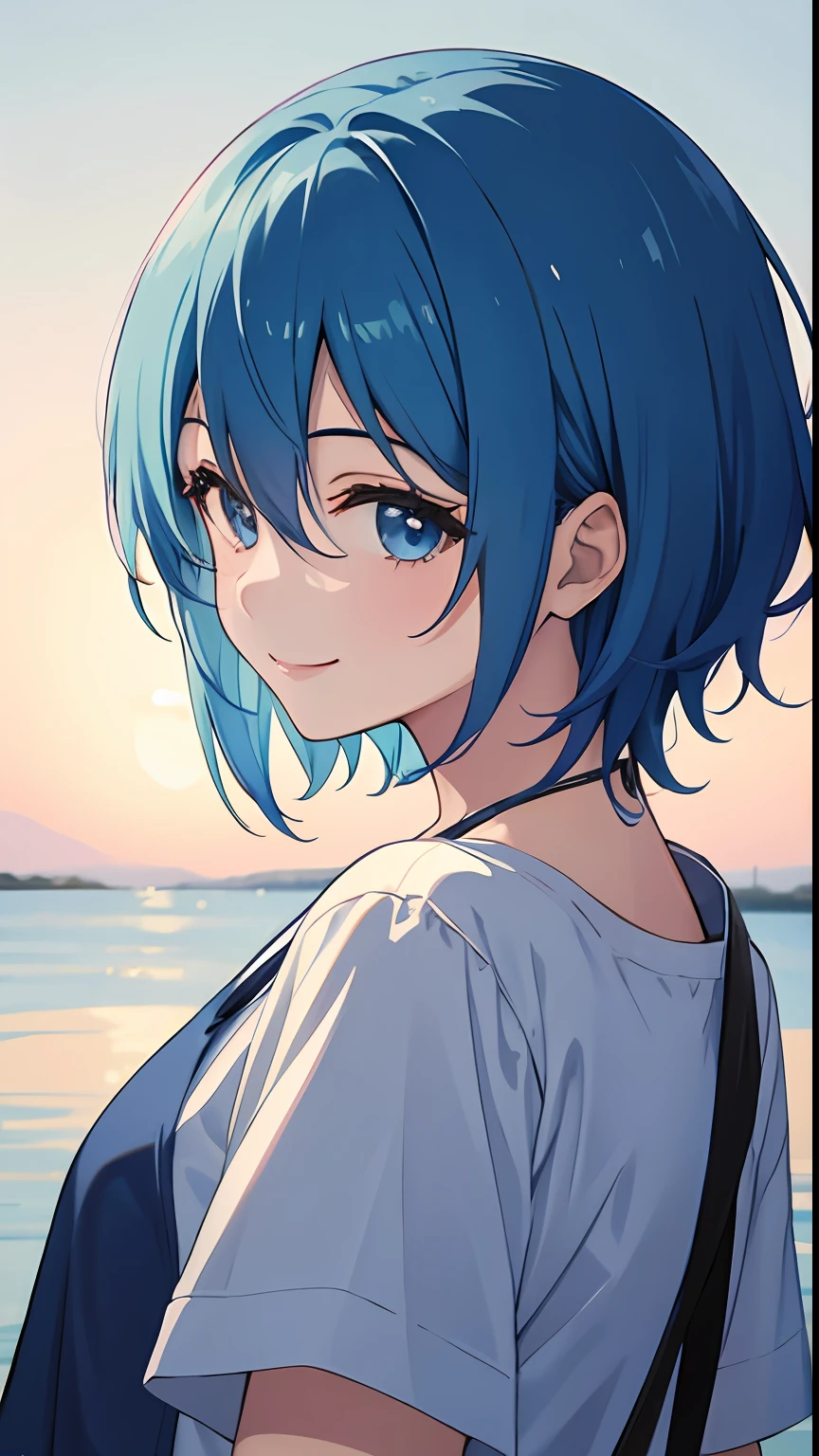 Twitter、icons、Blue-haired、girl with、short-hair、sano、a smile、Anime style