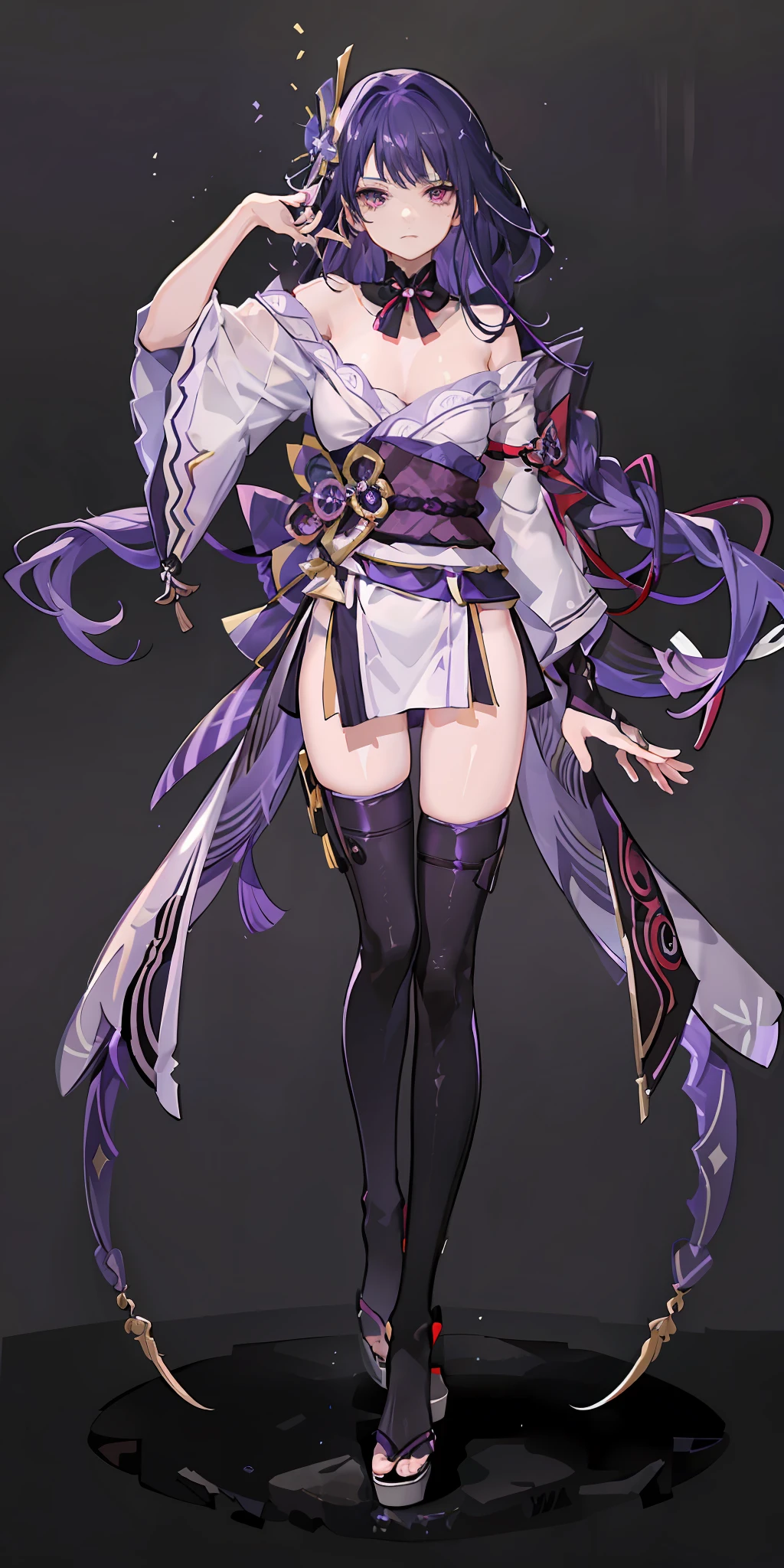 1girll, Full body like,Purple hair, long whitr hair,Messy hair,semi transparent,Disdainful expression,Purple eye, sportrait, photorealestic, Towels, (Onsen), side-lighting, the wallpaper, NSFW,Raiden Shogun