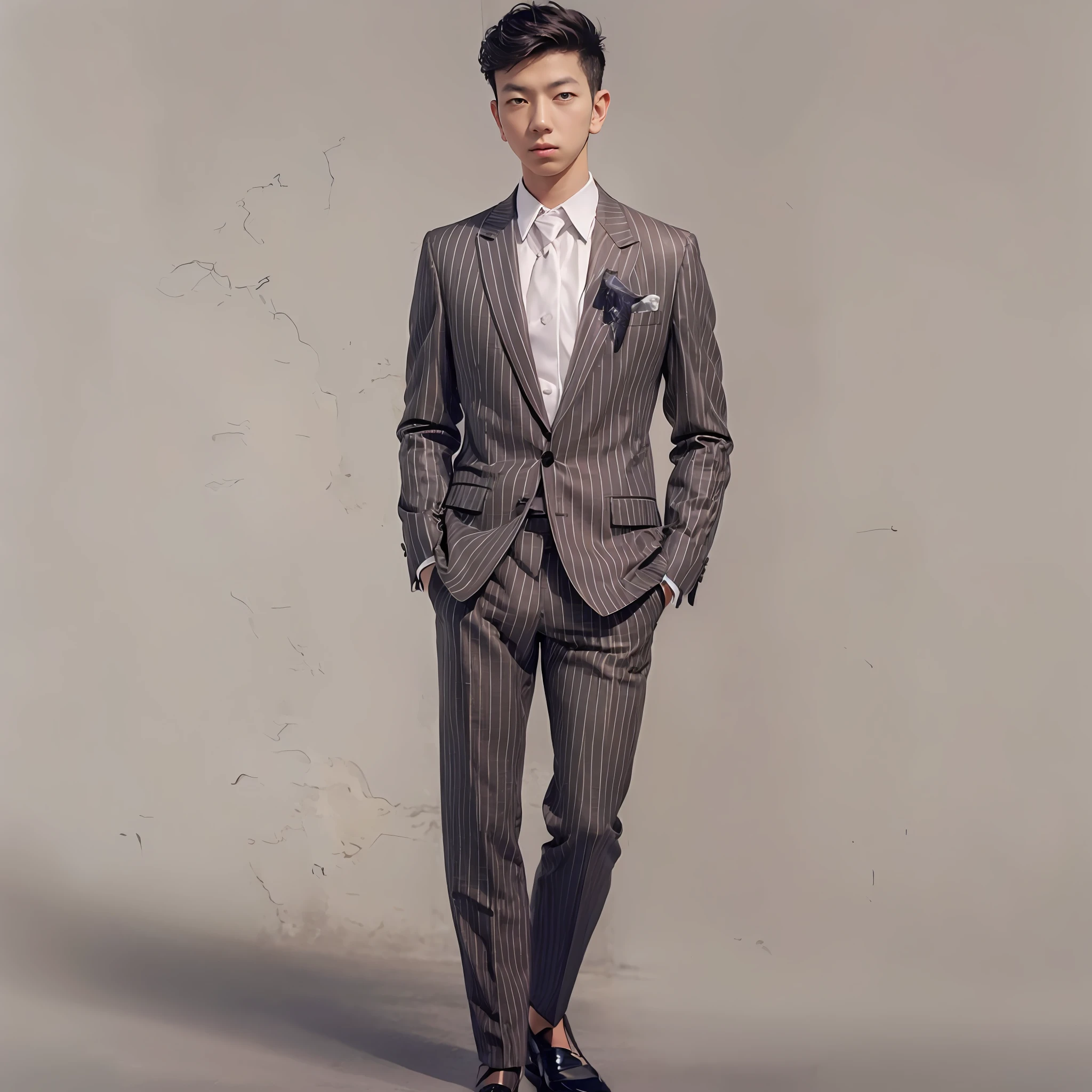 "an asian young man, wearing a stylish and sophisticated gentleman suit"