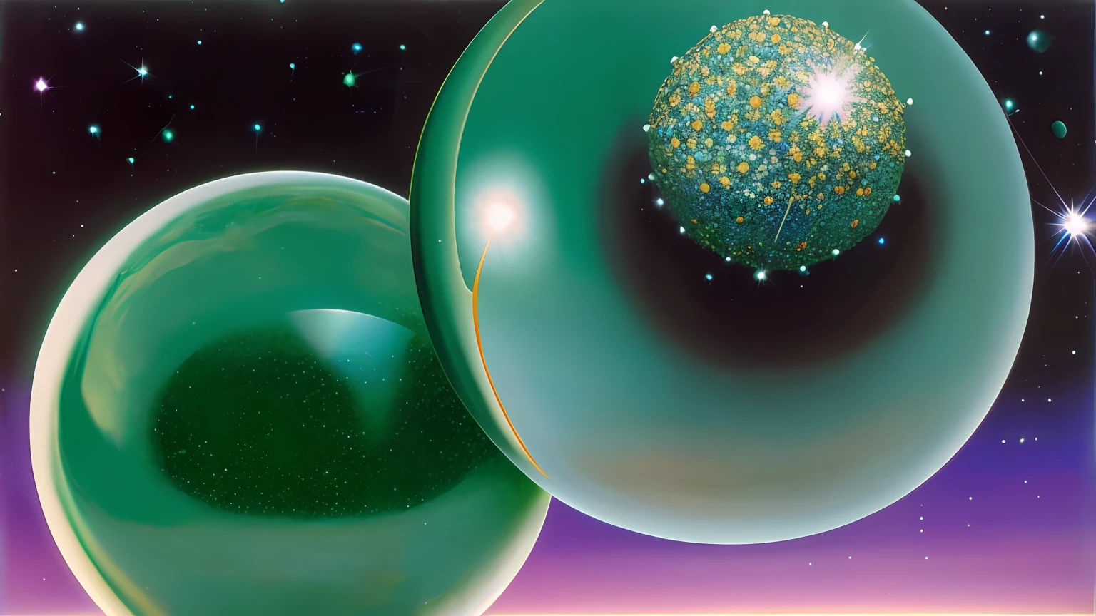 Emerald balls in outer space, diamante profundo, Estilo Salvador Dali