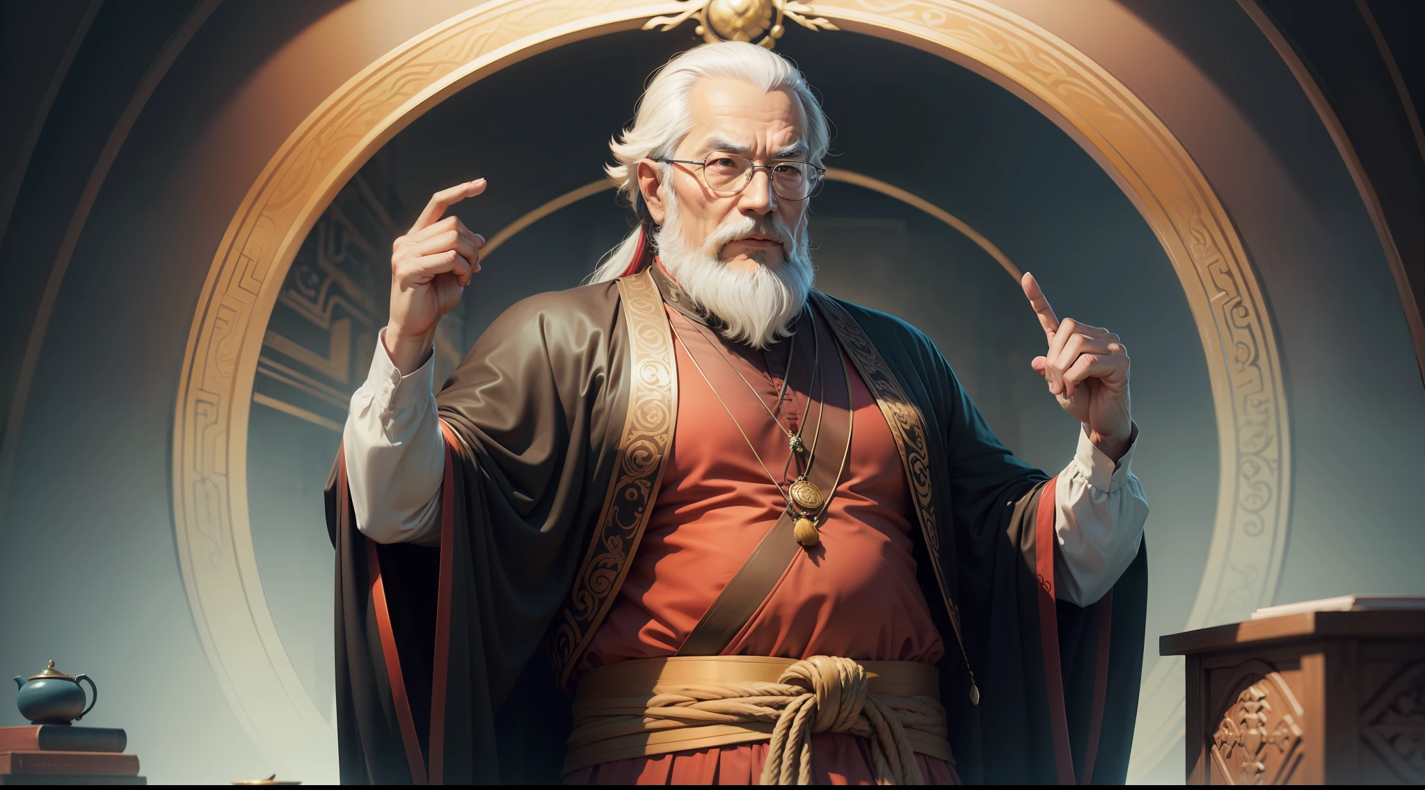 Philosopher Lao Tzu, senhor idoso, gordo, smart looking, fundador do taoismo, Midjourney style, 8k