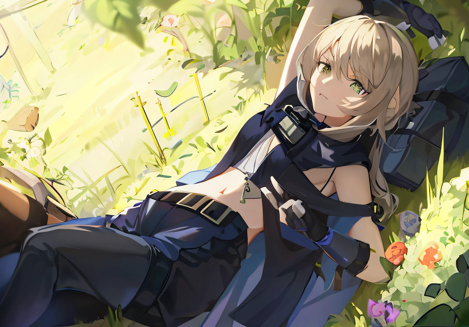 Anime girl lying on grass，arms folded, Violet Evergarden, anime lush john 8k woods, zerochan art, Best anime 4k konachan wallpaper, Badass anime 8 K, style of anime4 K, hd anime wallaper, Detailed key anime art, from girls frontline, Anime art wallpaper 8 K, Artoria Pendragon