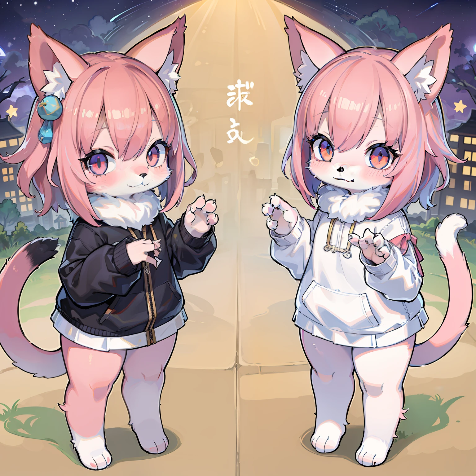 furry,eyes with brightness,Bust photo of the character,Q version,头像框, Character focus,独奏, shaggy, Furry female cat, Stars shine,Pink hair,Little cute, Will sell moe,,There is a tail,are standing,It's all about mucus