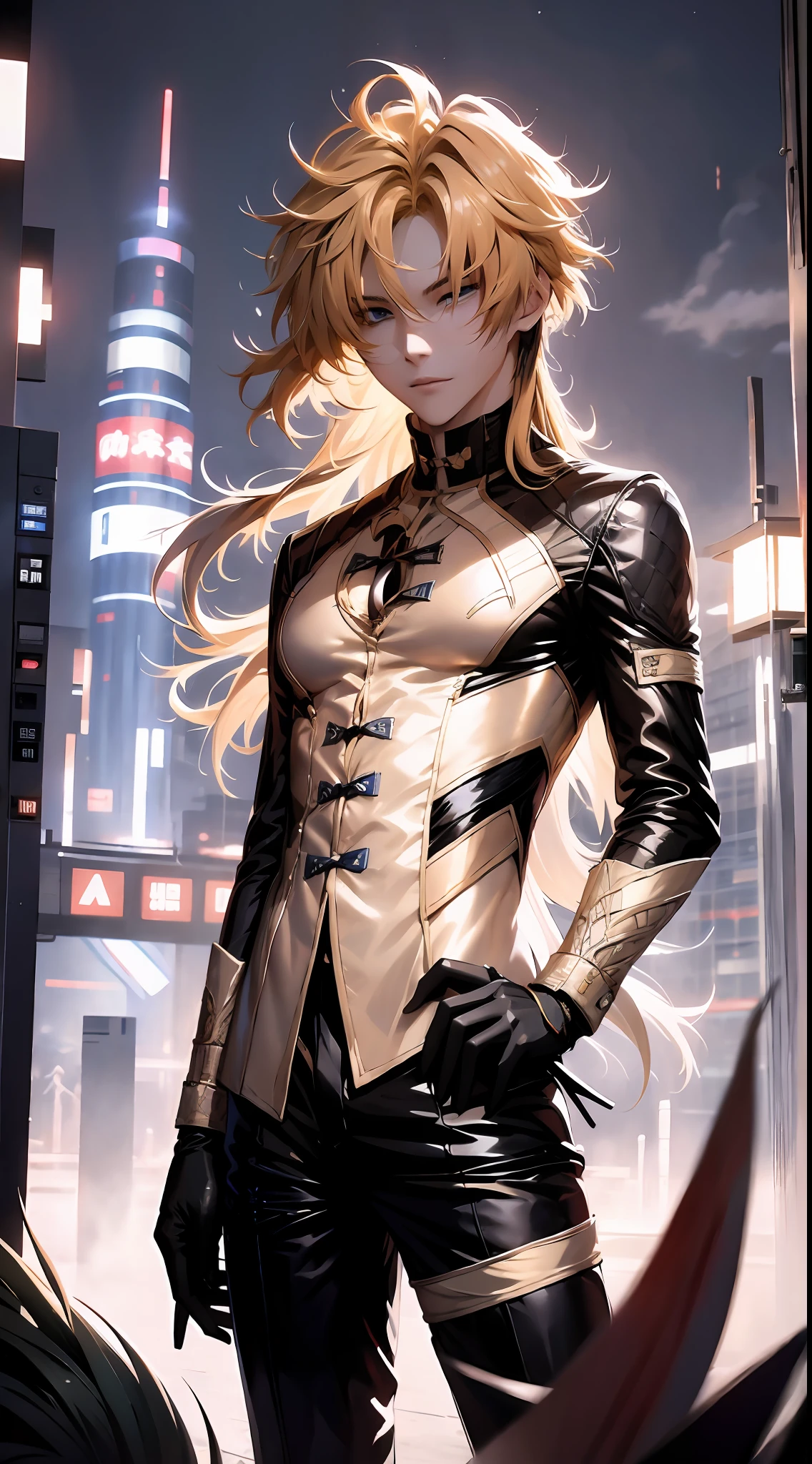 Anime characters with blonde hair and blue eyes in futuristic environment, Best anime 4k konachan wallpaper, Badass anime 8 K, Key anime art, Digital cyberpunk anime art, advanced digital anime art, anime mecha aesthetic, Tall anime guy with blue eyes, Demon Slayer Art, Detailed digital anime art，（CharacterDesignSheet,Same role,frontage,Lateral face,on  back)，