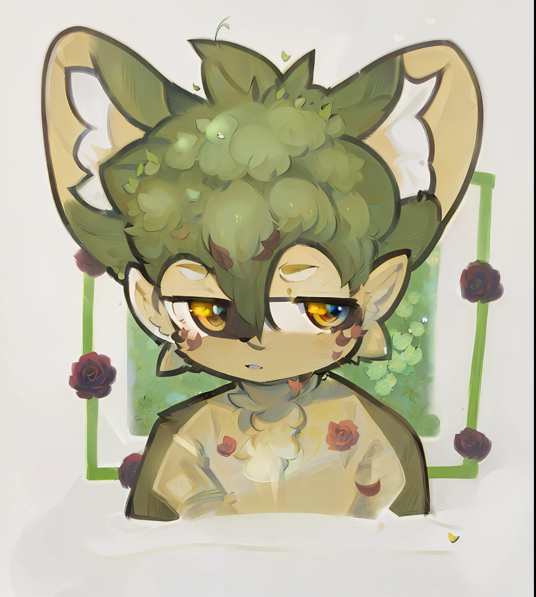 ((tmasterpiece)),Highest image quality((Furry)),((A pair of yellow cat ears)),((a cat tail)),Blue pupil,short detailed hair,leafs,Delicate hair,Delicate skin,sprout,Yellow hair,Dull hair,finely-detailed eyes,Cute beast too,Rose petals flutter in the air,There is a leaf on the head,Shota, baiyun,ln the forest,rays of sunshine, Hair fluttering, trpical garden, tmasterpiece, bushes of wild roses,Clover,Dull painting style,short detailed hair,Libido boy