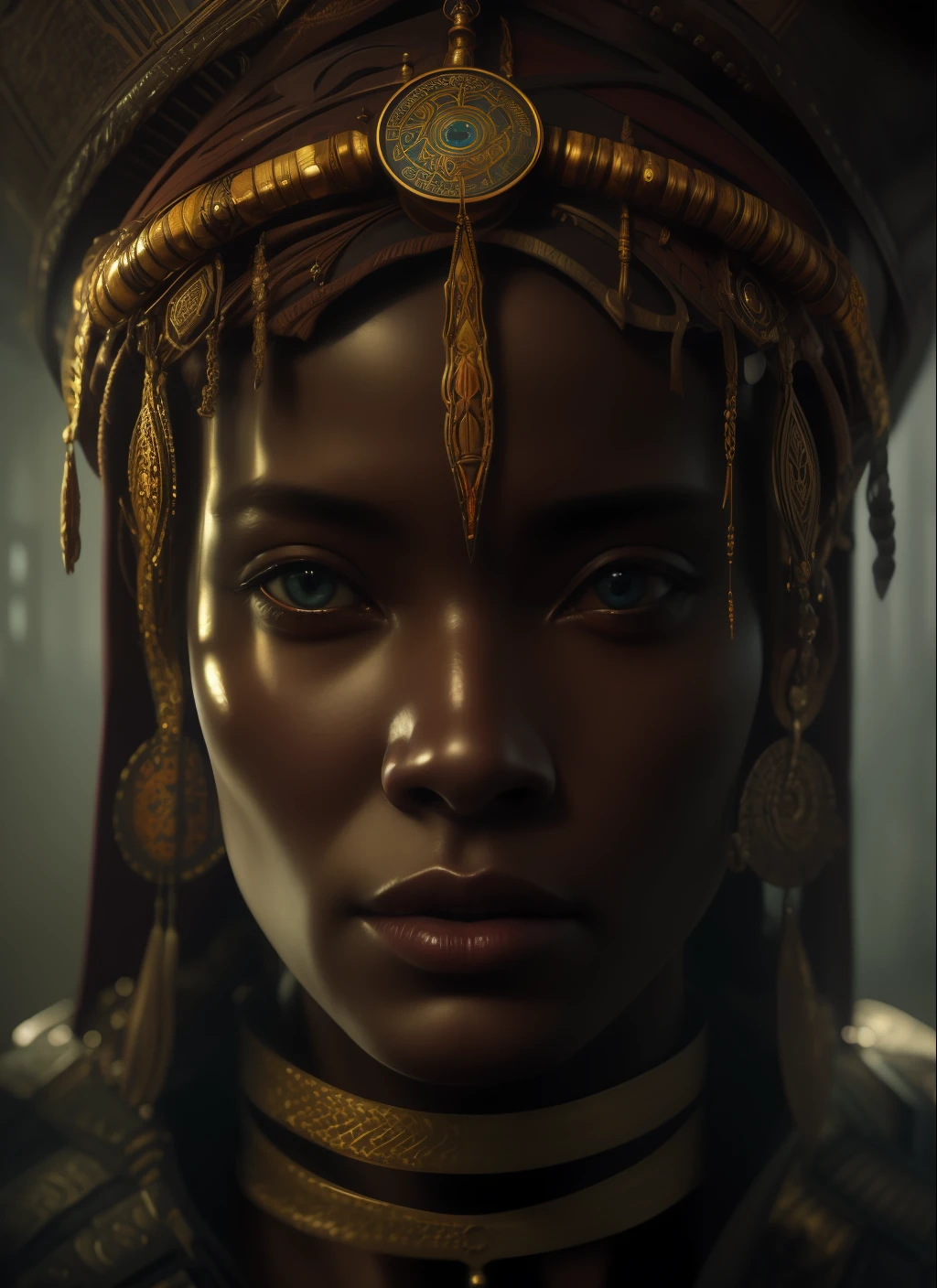 a hyper realistic character concept art of a beautiful african tribe woman, 4K symmetrical portrait,character concept art, oilpainting, Rendered in Octane,trending in artstation, cgsociety, 8k post-processing highly detailed,Junji Murakami, Mucha Klimt, Sharandula, Hiroshi Yoshida, Tom Bagshaw, Ross Tran, Artgerm,Craig Mullins,dramatic,Junji Murakami, moody lighting rendered by octane engine,characters 8K symmetrical arstation, cape,cinematic lighting, intricate details, 8k detail post processing, hyperealistic, octane rend, Zdzisław Beksiński style