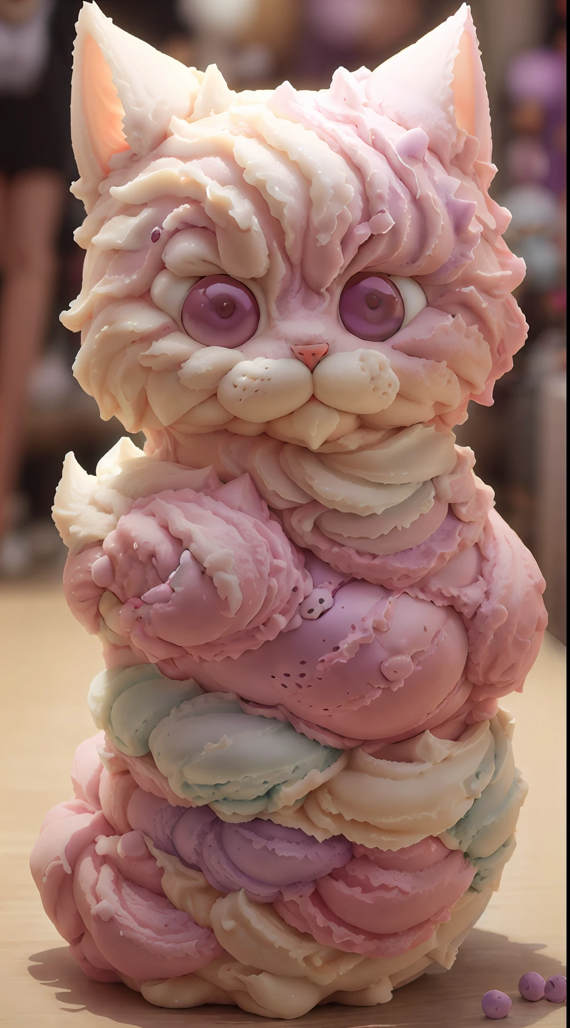 Ice cream style cat body,a purple eye,brightly、photorealistic eye,ssmile,Funny