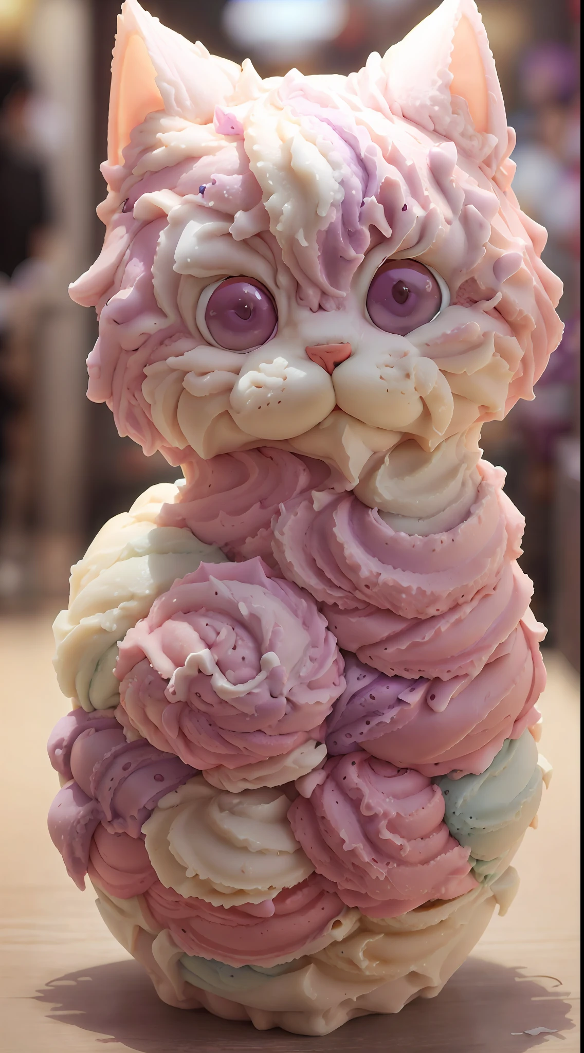 Ice cream style cat body,a purple eye,brightly、photorealistic eye,ssmile,Funny