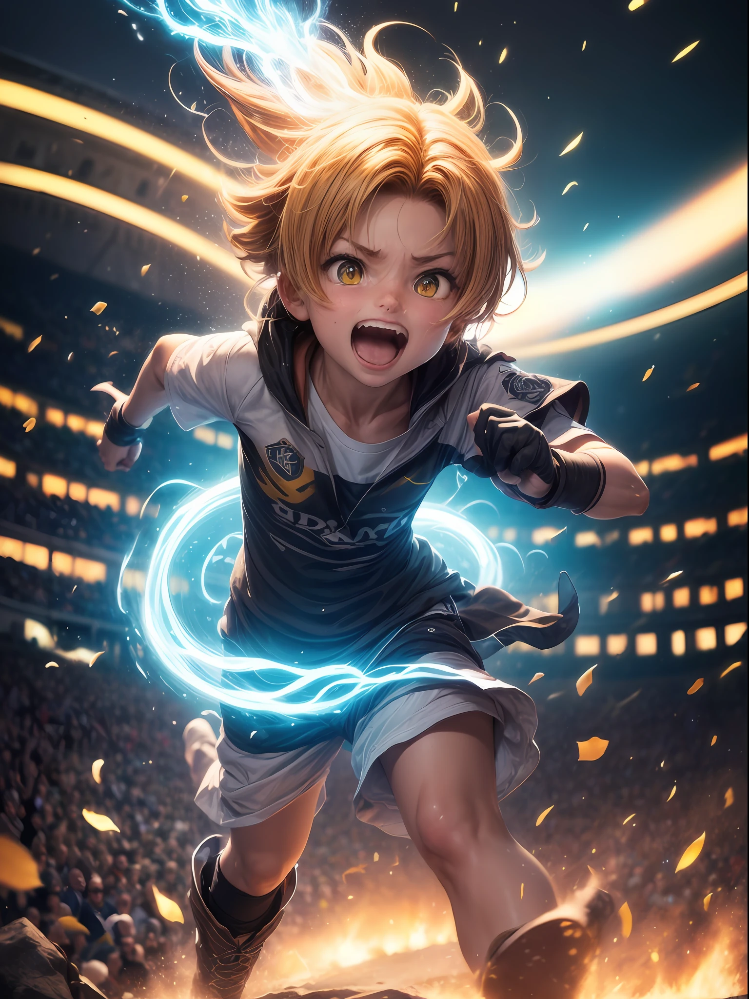 (master part, melhor qualidade, .cgi, Arte Oficial:1.4), rudeus,(gato amarelo de botas jogando futebol:1.3), (vestindo um uniforme de futebol amarelo vibrante:1.2), (Sony Alpha 1 camera, Known for capturing fast action with exceptional detail:1.3), (emparelhado com o Sony FE 70-200mm f/2.8 GM lenses for sharp and accurate photos:1.3), (O gato amarelo de botas no meio do chute, mostrando agilidade e habilidade:1.2), (A bola de futebol no campo verde, congelado em movimento:1.2), (the stadium crowd cheering and waving flags in the background:1.1), (a pele do gato amarelo de botas babando na brisa enquanto corre:1.1), (seus olhos se concentraram atentamente na bola:1.1), (the camera capturing the emotion of the moment with clarity and precision:1.1), (o gramado detalhado do campo de futebol, marcado com linhas brancas:1.1), (the stadium lights illuminating the scene with a warm glow:1.2), (as cores vibrantes das camisas da torcida criando uma atmosfera animada:1.1), (a sense of movement and energy as the yellow cat in boots engages in the game:1.1), (the rendering .cgi mostrando cada detalhe da cena:1.1), (the expressions of emotion and joy of the fans when watching the match:1.1), (a dynamic angle capturing the action from an exciting perspective:1.1), (um momento congelado no tempo, Epitomizing the spirit of football:1.1), cinemactic, hiper-detalhado, detalhes insanos, Lindamente colorido, Motor irreal, DOF, Super-Resolution, Megapixel, cinematographic lightning, antialiasing, FKAA, TXAA, RTX, SSAO, Post processing, post - production, Mapeamento de tons, .cgi, VFX, SFX, Insanamente detalhado e intrincado, Hiper maximalista, hyper realistic, volumetric, fotorrealista, ultra fotorreal, ultra-detalhado, detalhes intrincados, 8k, super detalhado, Colorido, Volumetric lightning, HDR, Realistic, Motor irreal, 16k, foco nítido, Octane render --v testp