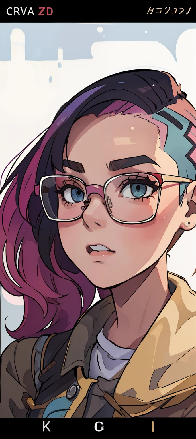 Style 2D Girl Glasses Side Shaved Long Hair Front