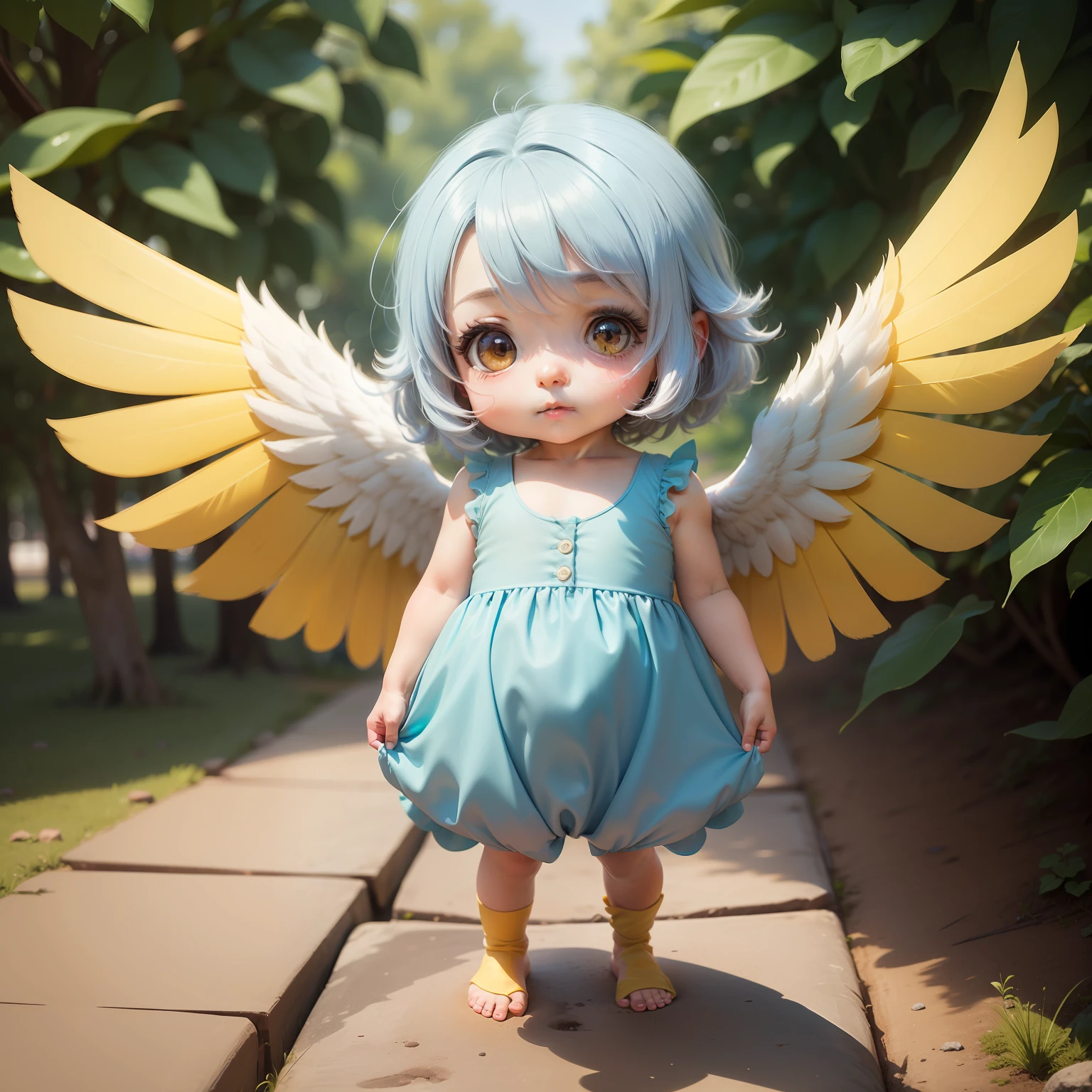 Chibi: 1.2), (obra-prima: 1.4), (melhor qualidade: 1.4), ( Very Cute Bird, rosto super detalhado, Olhos Semelhantes a Joias, Cabelos loiros Muito Longos, Colored Gradient Hair: 1.1), (bird wings: 1.1), (chibi bird: 1.1)(corpo inteiro, 2 perfect arms, 2 pernas perfeitas: 1.1), (Perfeito 4 dedos: 1 polegar), leve, brilho, Bokeh, super fino