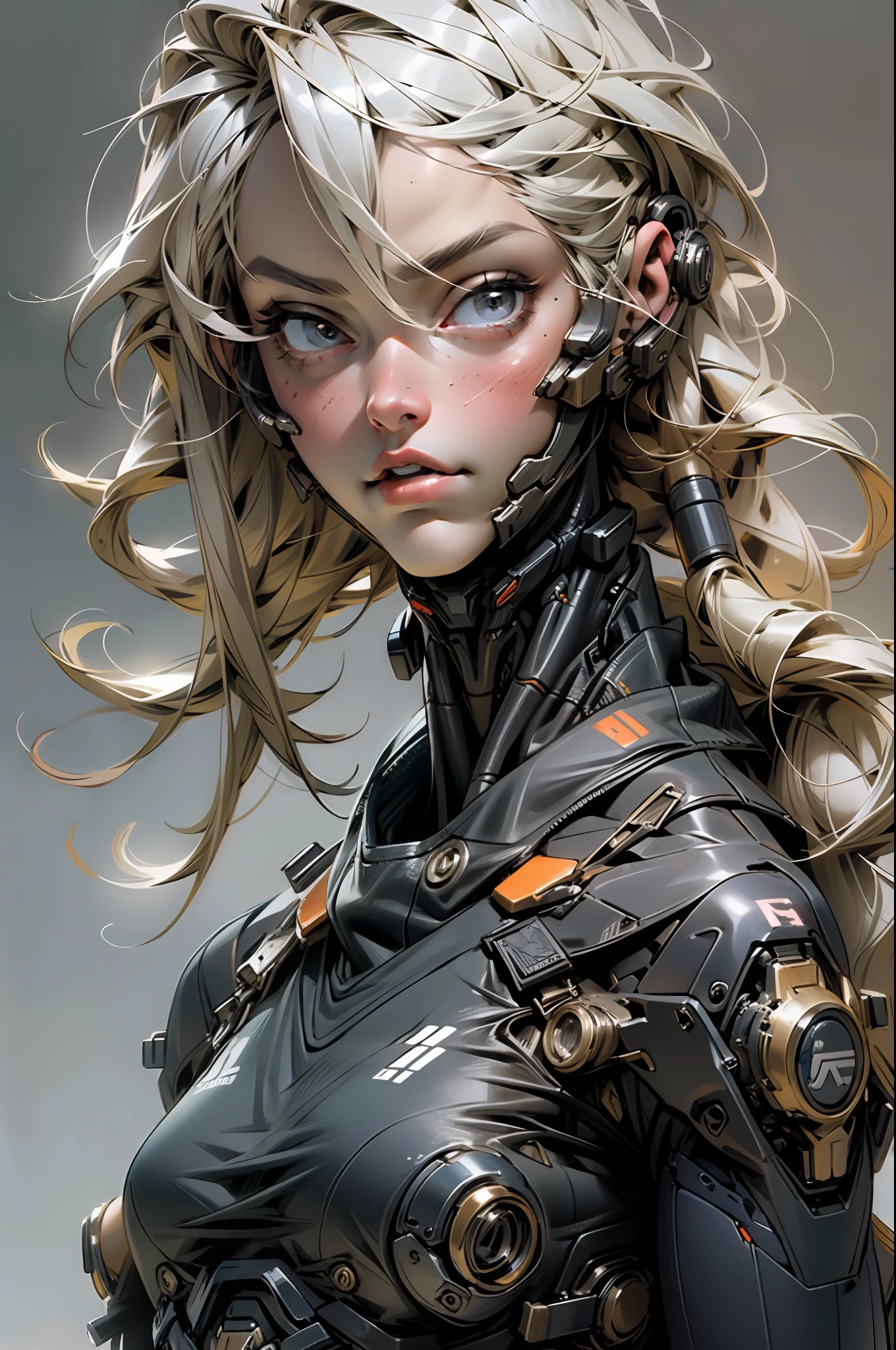 Beautiful cybernetic girl looking at camera underwear detailed muscles realistic masterpiece
