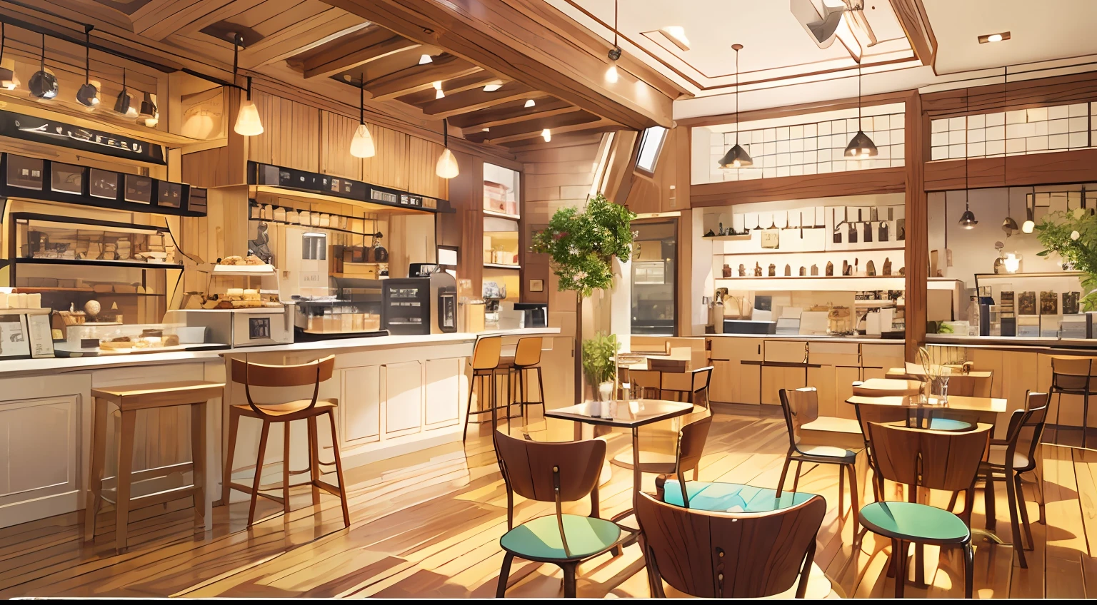 photoRealstic、Luxurious rooms in the coffee shop、Thinking of variations of shortcake and coffee set