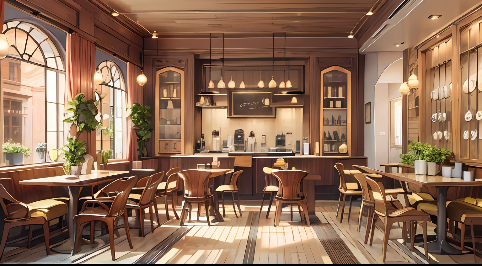 photoRealstic、Luxurious rooms in the coffee shop、Thinking of variations of shortcake and coffee set