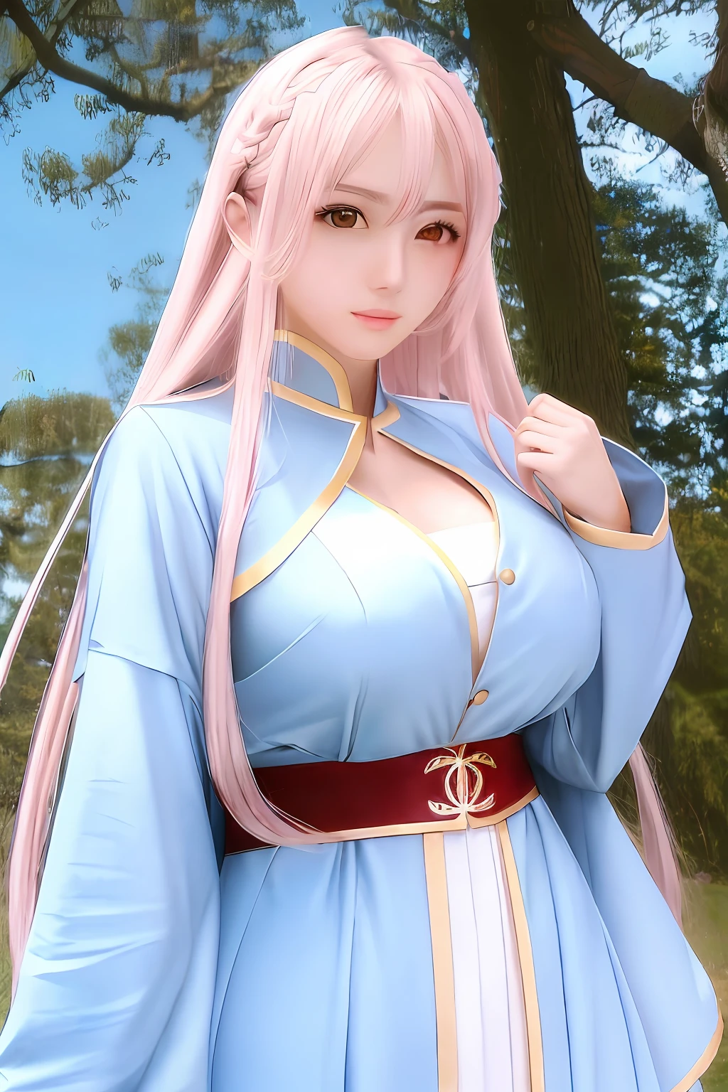 The most beautiful anime girl in the world,Big chest,long whitr hair,校服,big breasts enchanting,enchanted