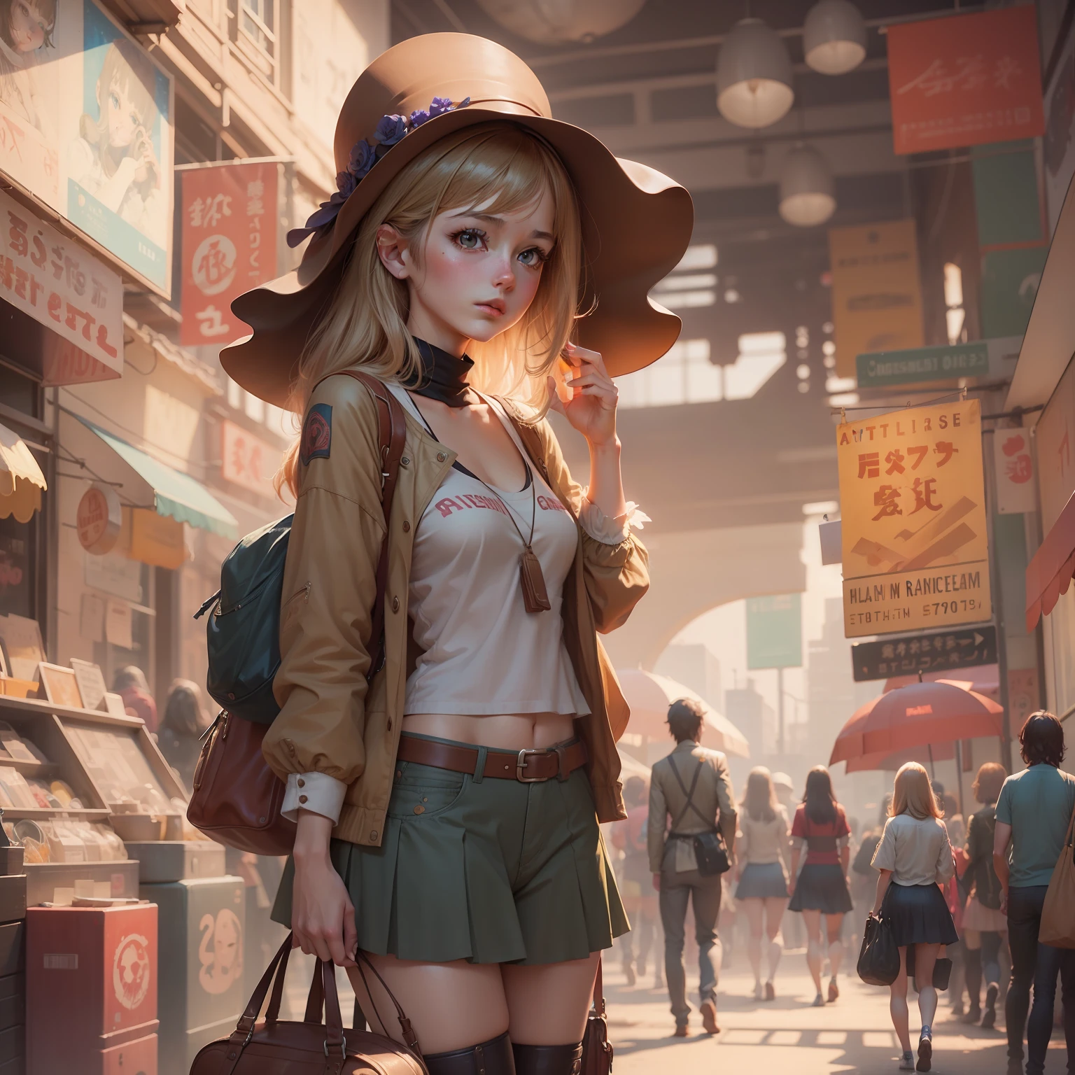 1970's、animesque、girl with、trending on artstationh、Rachel Walker、