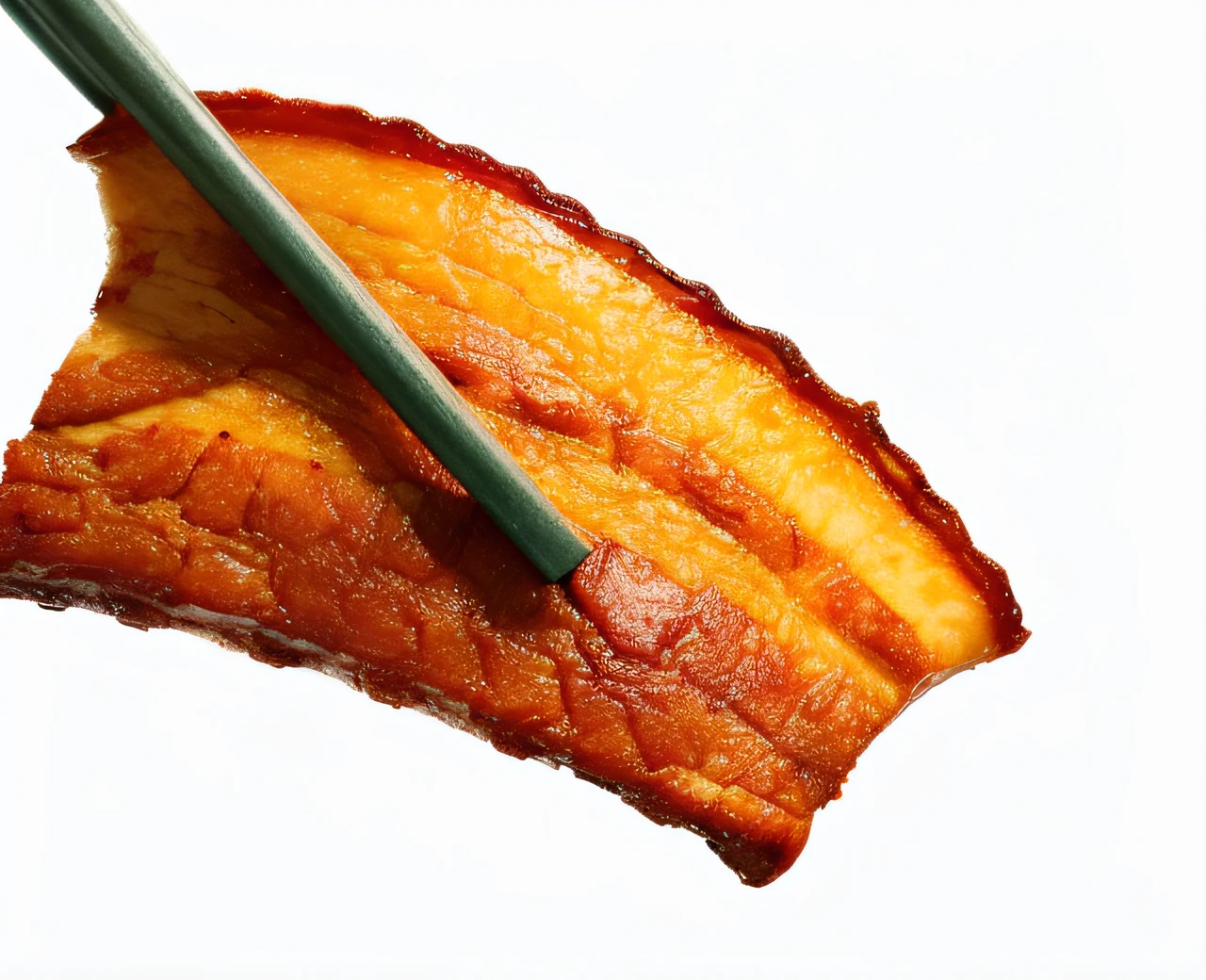 Chopsticks are placed on a piece of meat with sauce, Sauce, Bacon, shogakukan, Asao Urata, delicacy, hajime katoki, Pork, katsushika, kano tan'yu, ham, very tasty, potato skin, style of shuzo oshimi, sasai ukon masanao, Meat texture