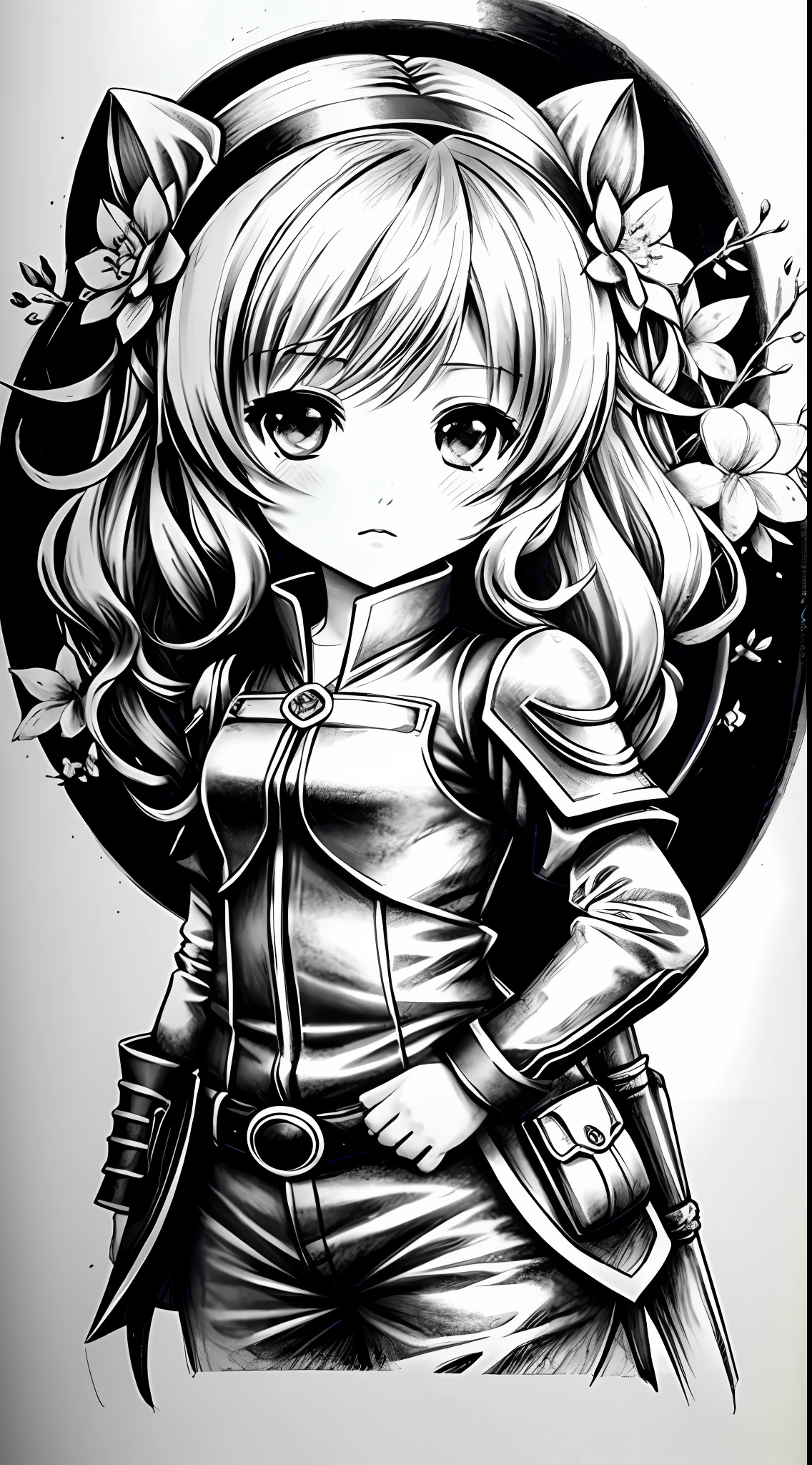 1 girl 5 year okd drive motorcycle, flower, character, Chibi style, real, art, explosion, yang08k, photography, beautiful,  colorful, realistic, masterpieces, top quality, best quality, official art, beautiful and aesthetic, charocal: 1.5, sketch: 1.5, illustration painting, manga, pencil drawing, grayscale, durer-style: 0.5, wide-angle lens: 1.5