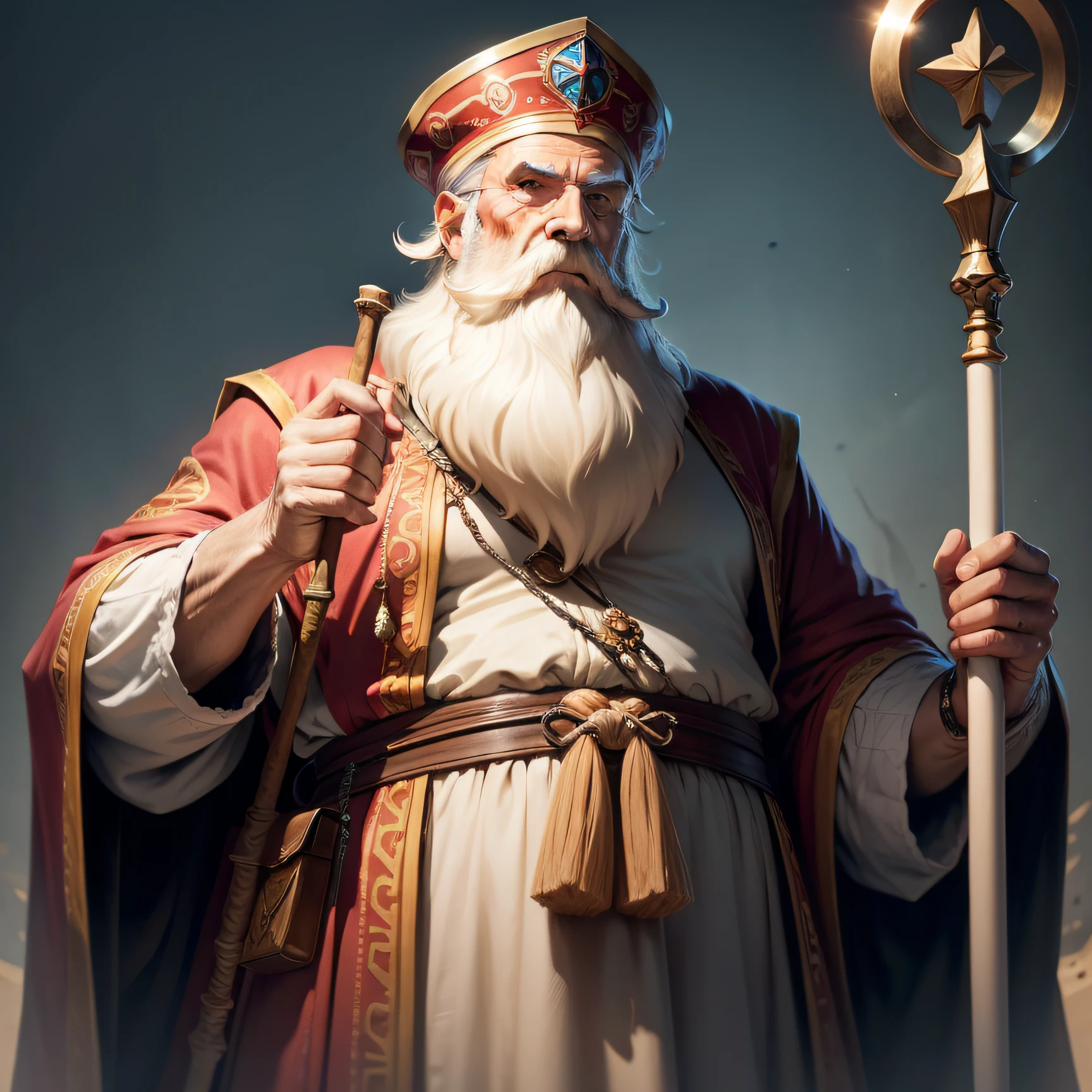 a wise elder vom beard large and holding a staff