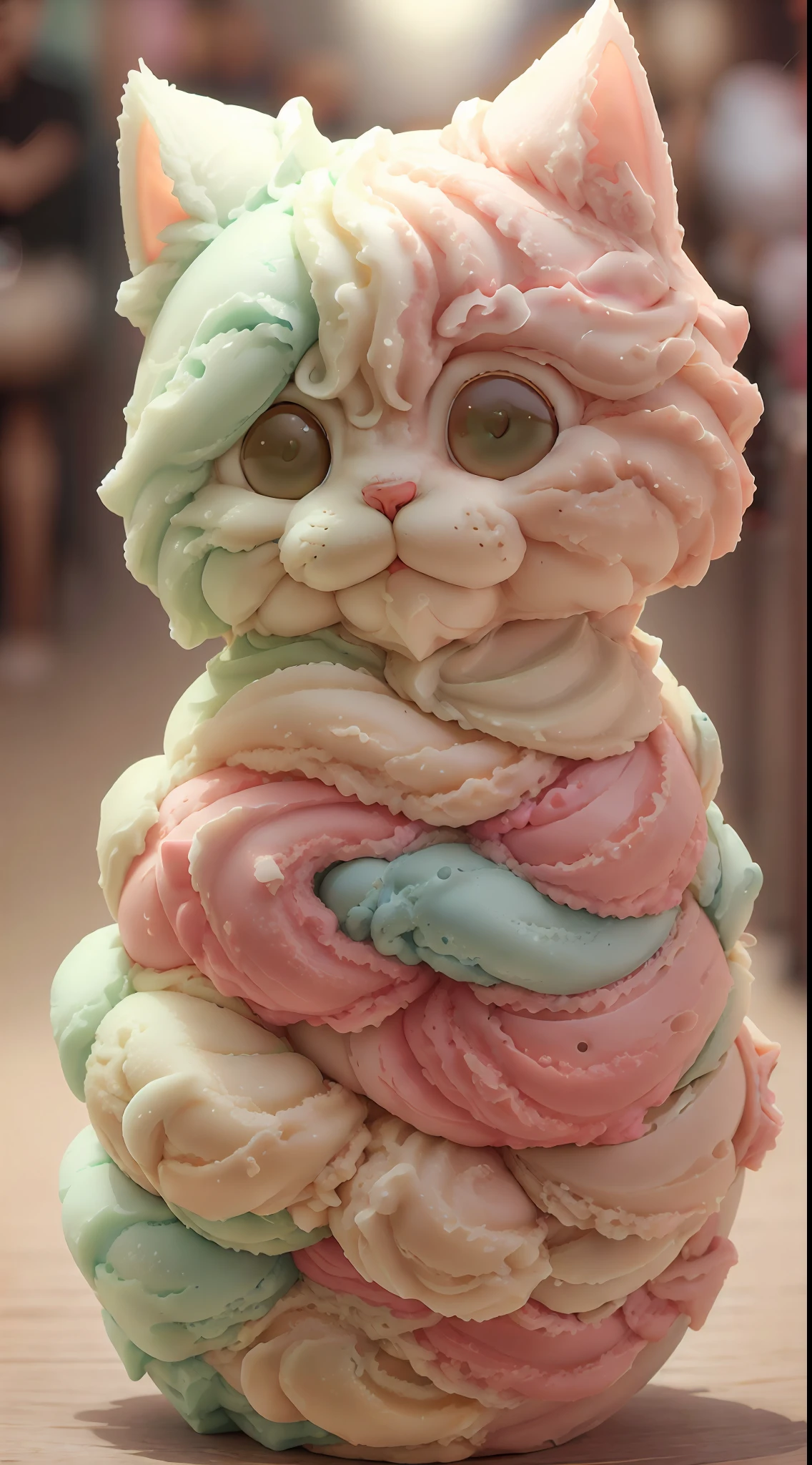 Ice cream style cat body,greene eyes,brightly、photorealistic eye,ssmile,Funny,left