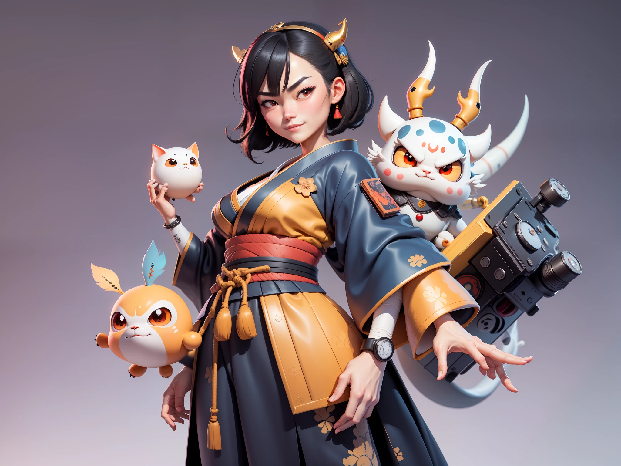 (Daisaku),(Need),(Super meticulous),(full bodyesbian:1.2),Japanese ukiyo-e girl,japanese geisha,Beautiful,Oriental dragon,Aeolian Thor,Raised sexy,爆乳,Oriental face,TV Anchor,Bust portrait illustration,Alone,In black suit,a blue tie,The face is slightly chubby,The face was clean,without a beard,Black super short hair,Black eyes,Smile confidently,3C computer sub-products,iPad, iphone,Digital painting,3D character design by Mark Clairen and Pixar and Hayao Miyazaki and Akira Toriyama,The illustration is a high-definition illustration in 4K resolution,With very detailed facial features and cartoon-style visuals。