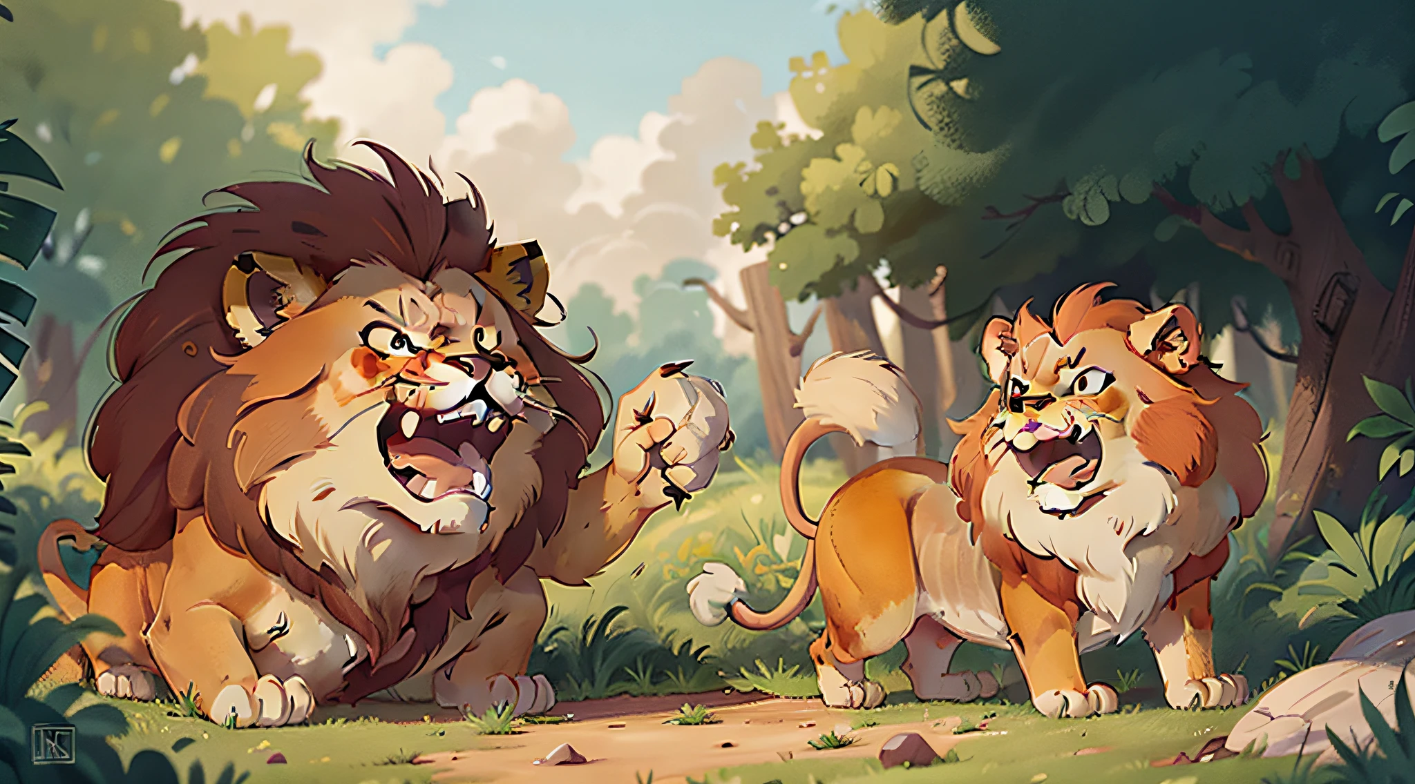 A fierce lion cartoon with an open mouth