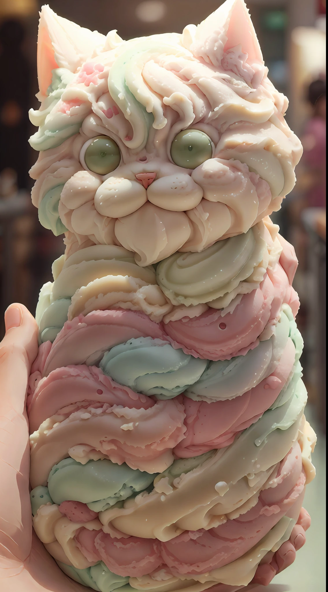 Ice cream style cat body,greene eyes,brightly、photorealistic eye,ssmile,Funny,Left
