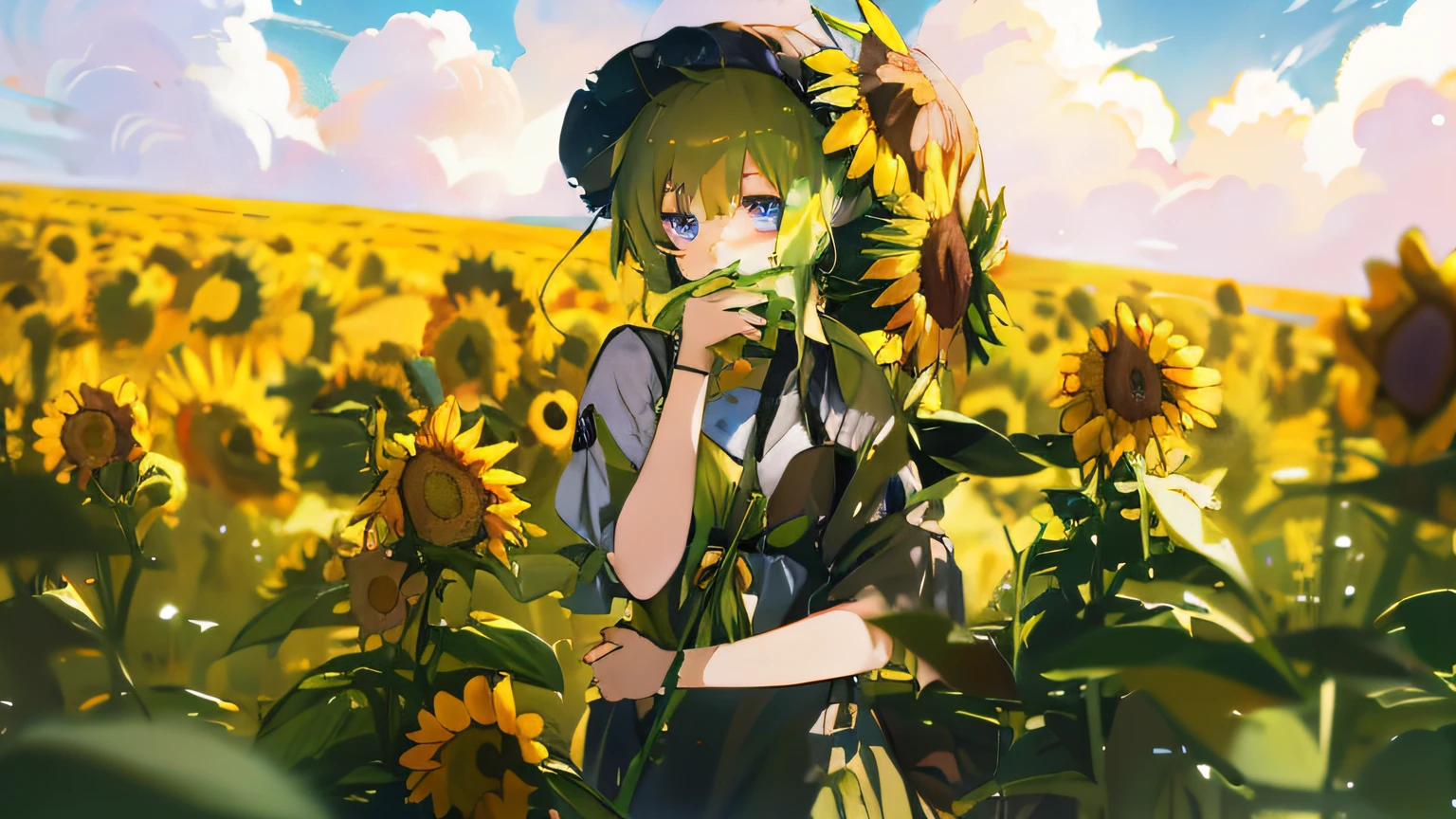 Himawari Field,animemanga girl,Holding Himawari,8k